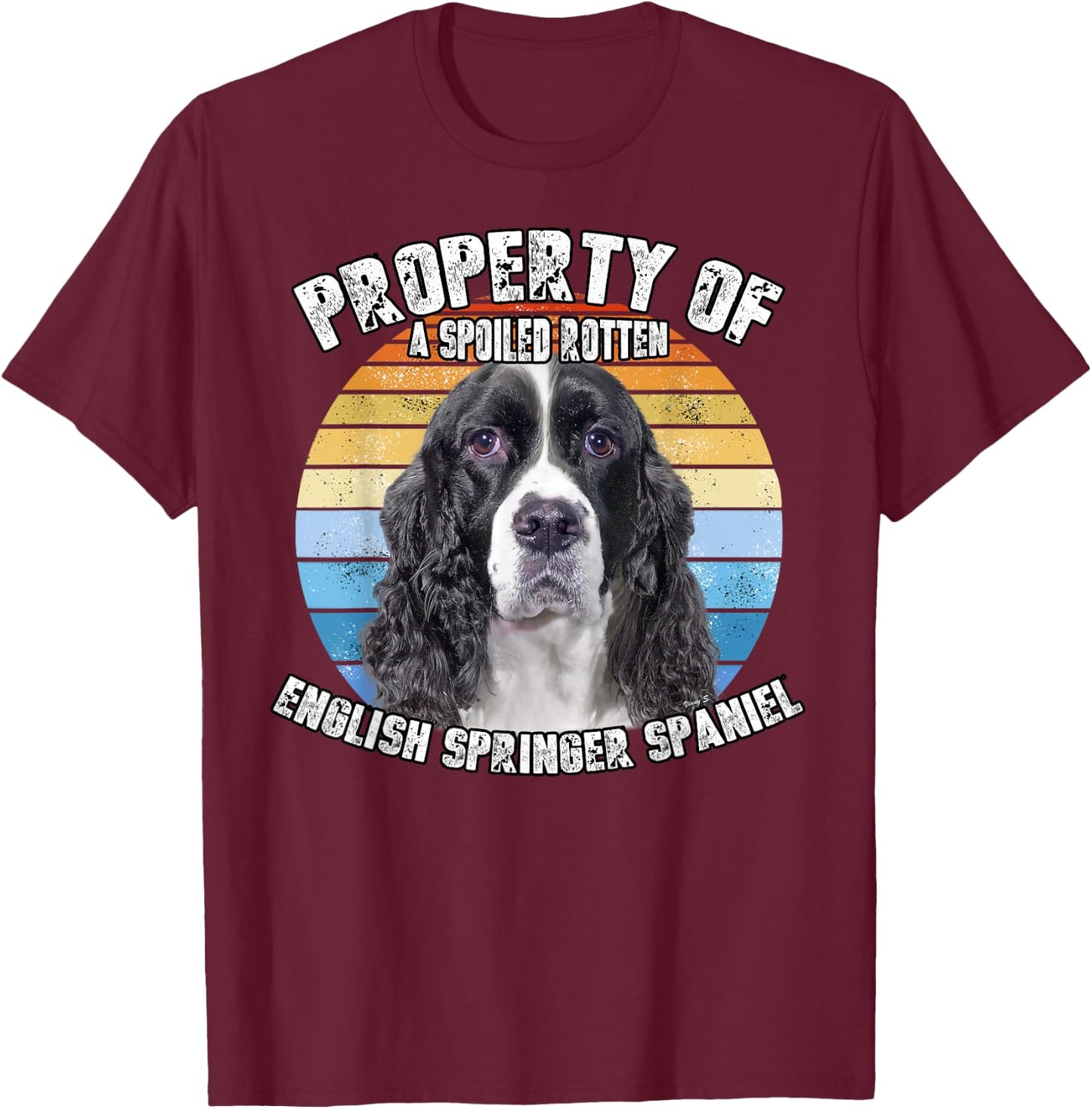 English Springer Spaniel Black Retro Property Of T-Shirt - T-Shirt | Maroon