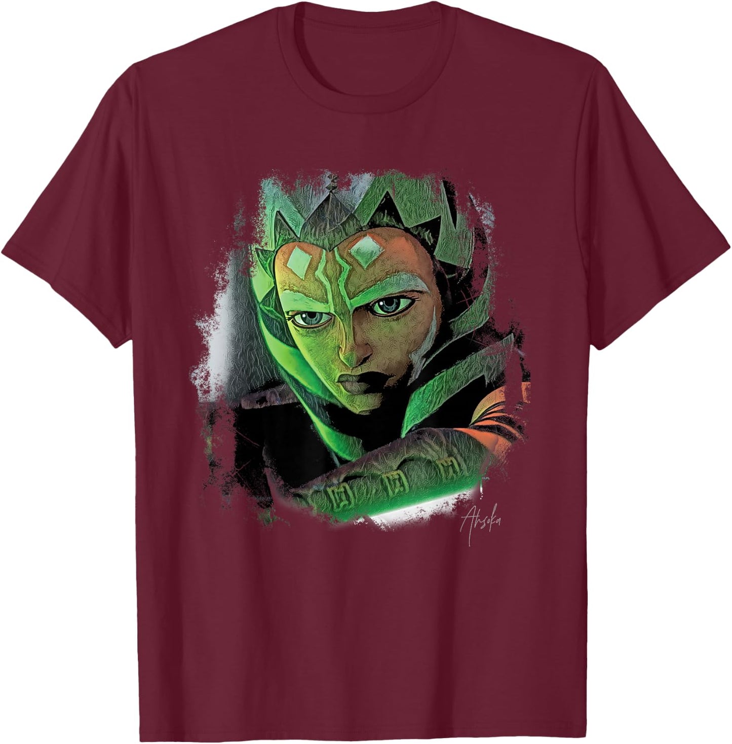 Star Wars Ahsoka Tano Tales of the Jedi Lightsaber Glow T-Shirt - T-Shirt | Maroon