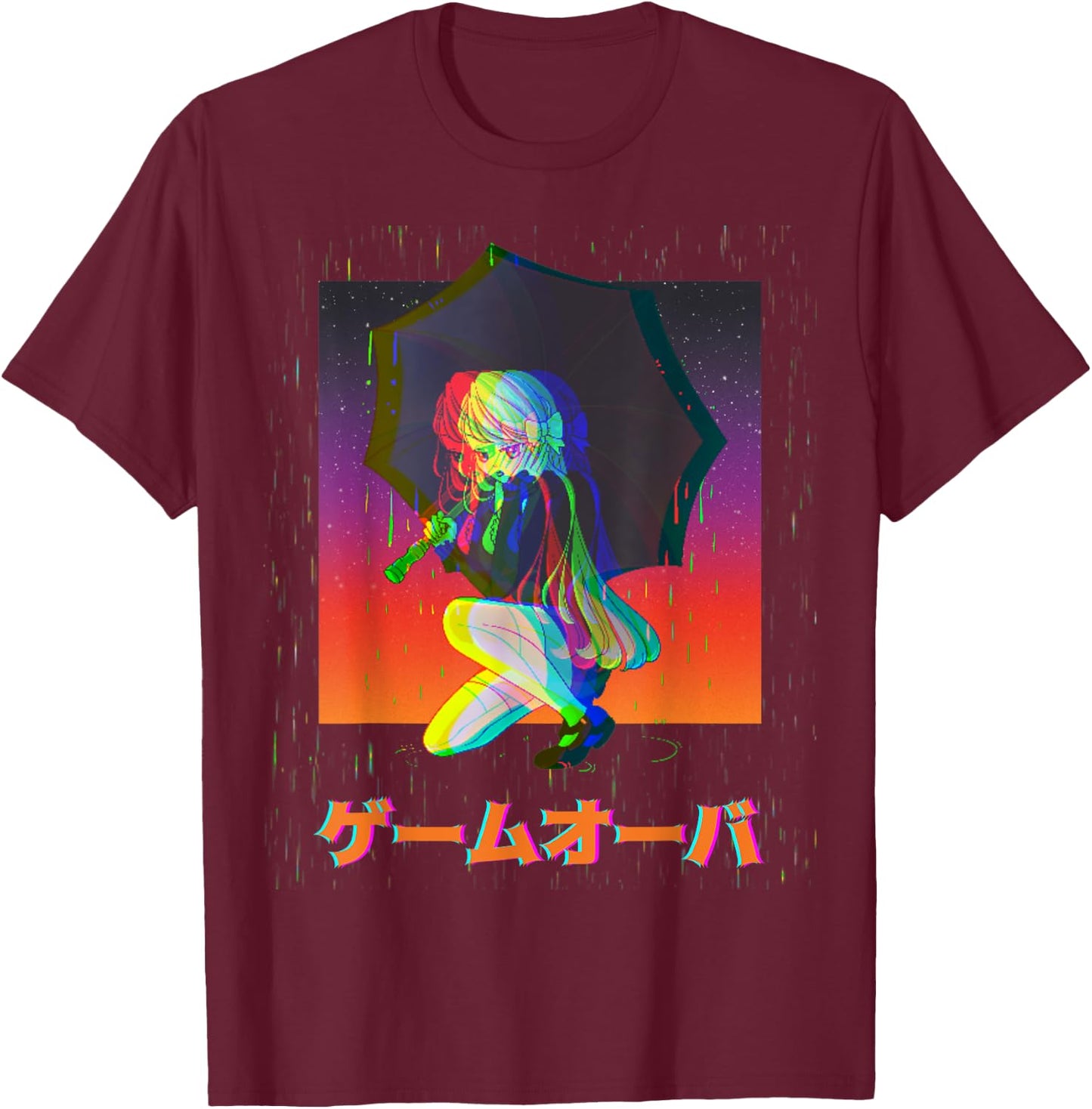 Sad Anime Girl Game Over Glitch Japanese Vaporwave T-Shirt - T-Shirt | Maroon