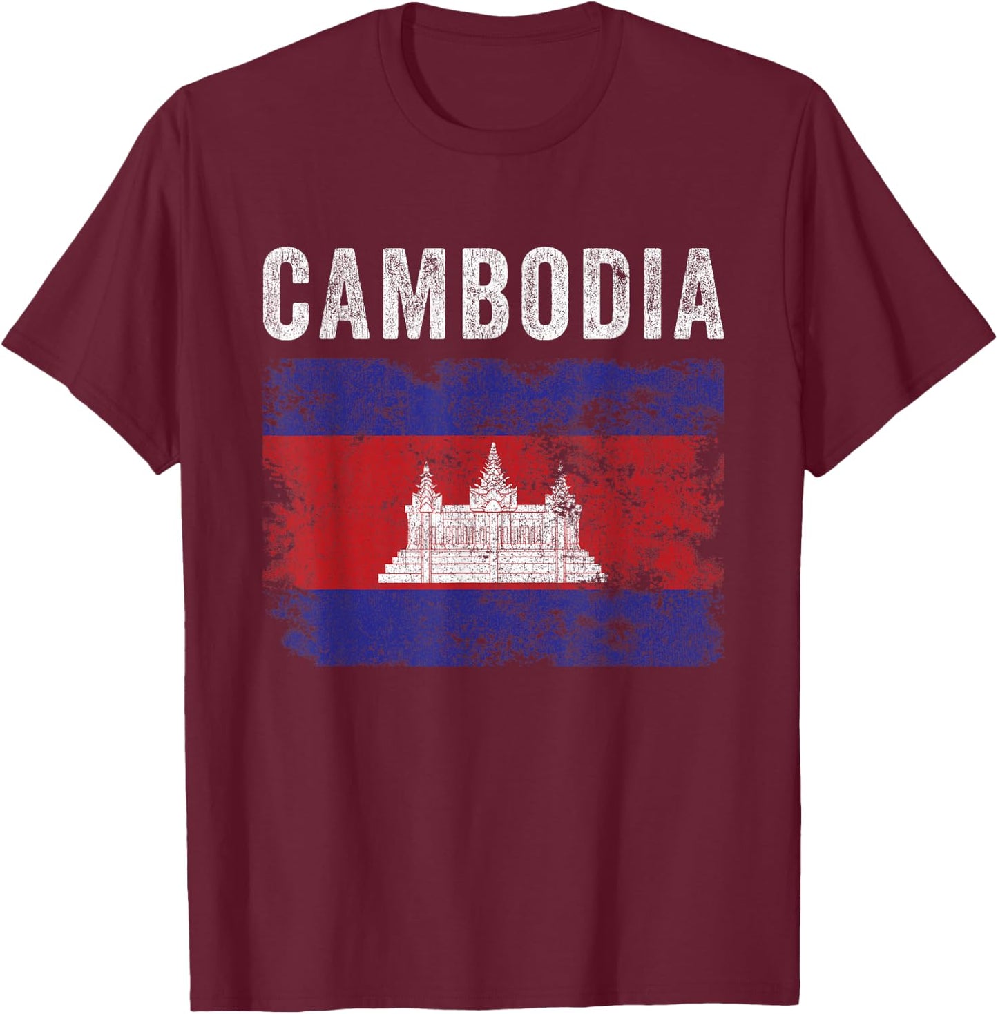 Cambodia Flag Distressed - Men Women Kids - Cambodian Flag T-Shirt - T-Shirt | Maroon