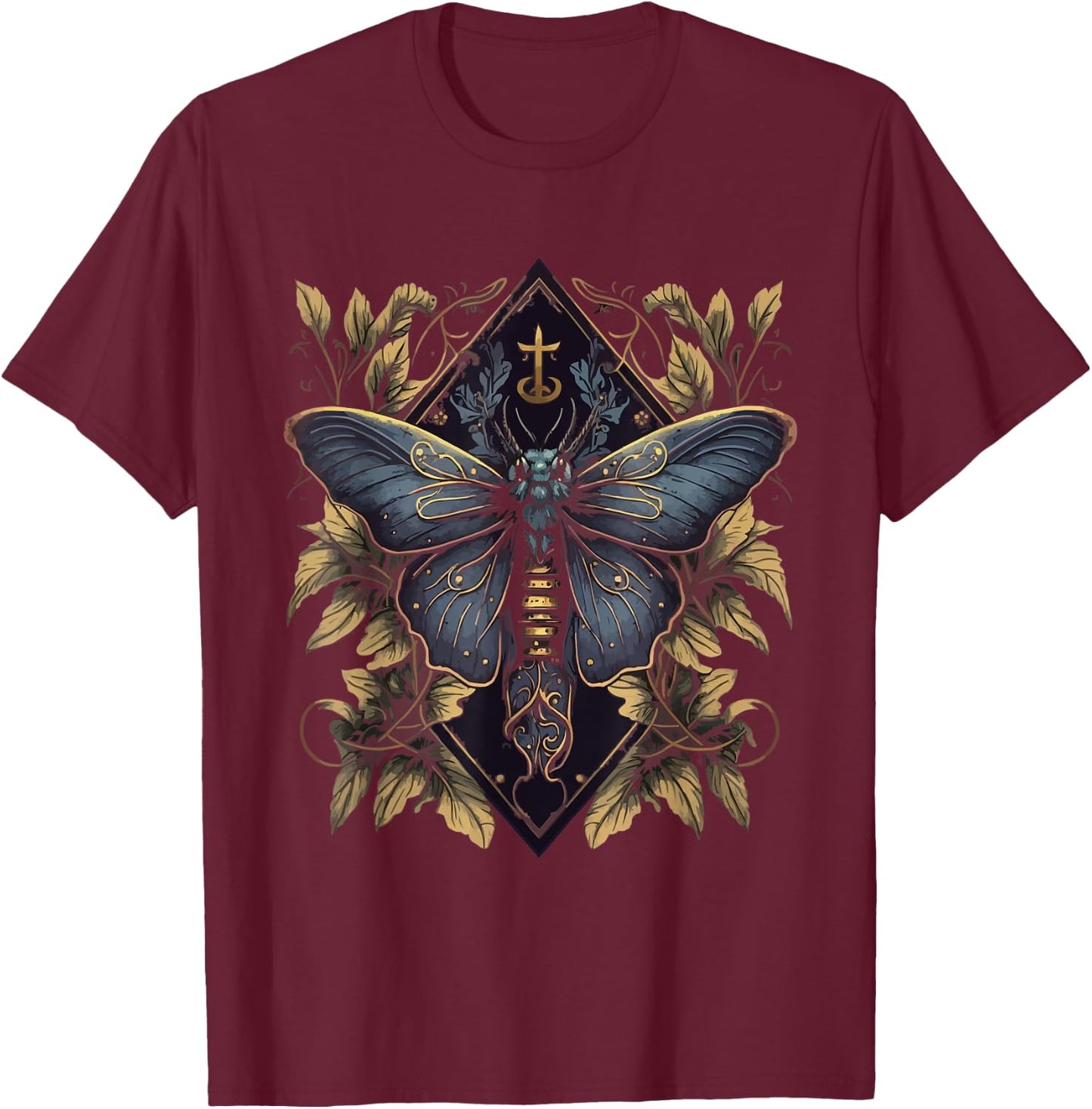 Gothic Moth Butterfly Witchcore Aesthetic Witchcraft Occult T-Shirt - T-Shirt | Maroon