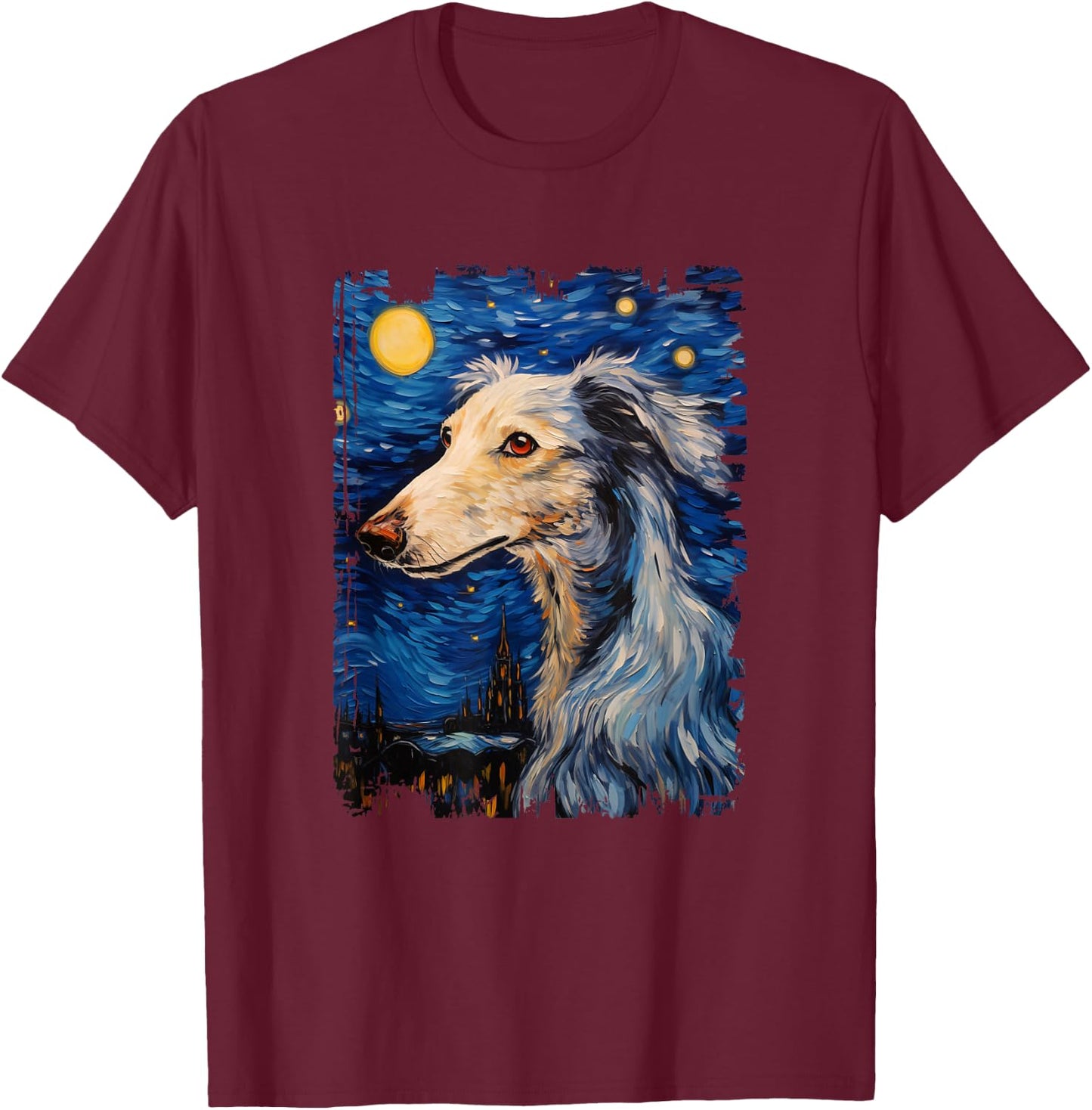 Silken Windhound Dog Starry Night Painting Dog Mom Dad T-Shirt - T-Shirt | Maroon