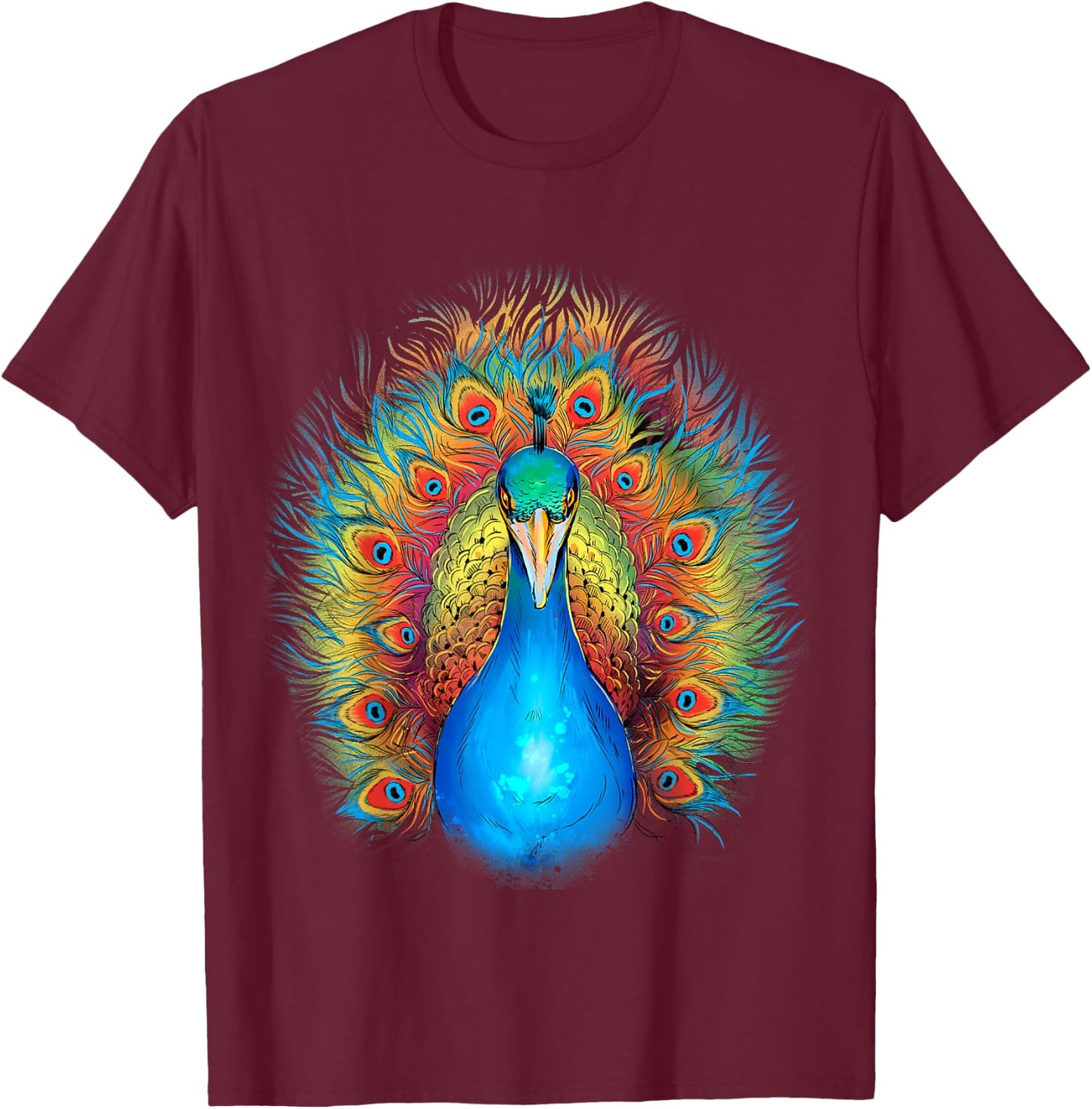 Peacock Bird Colourful Animal Peacock T-Shirt - T-Shirt | Maroon