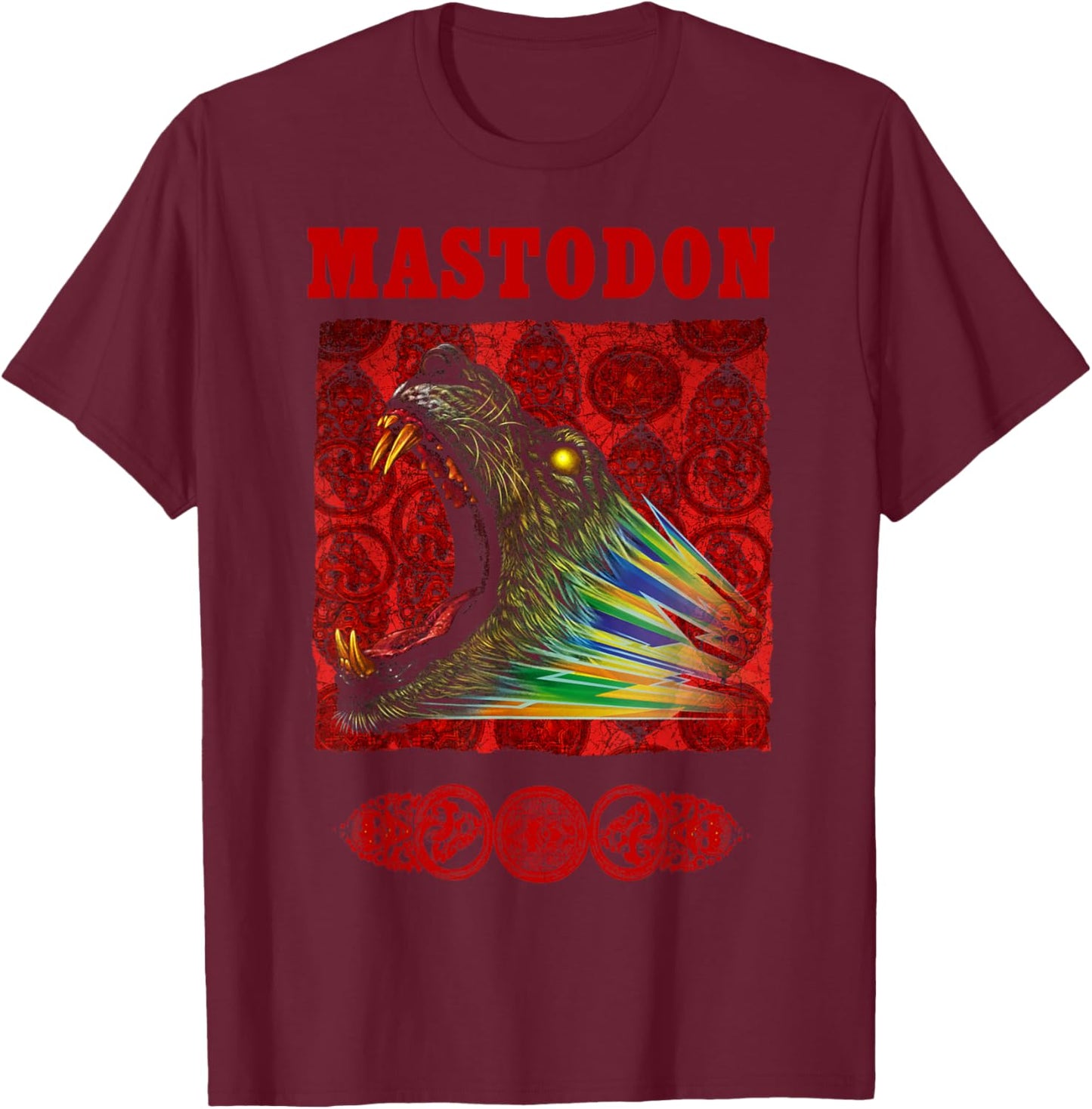 Mastodon Rainbow Lion T-Shirt - T-Shirt | Maroon