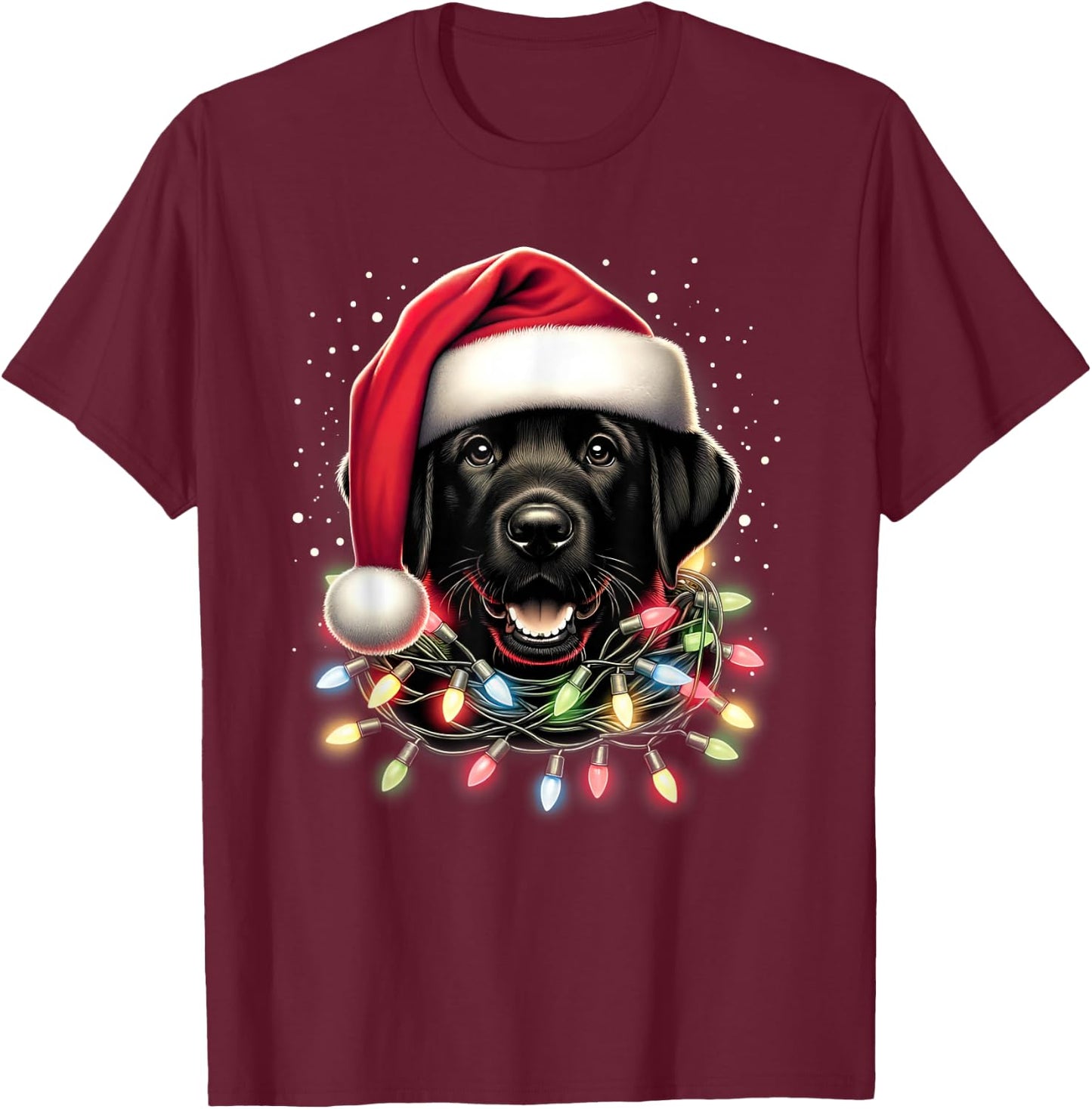 Black Lab Labrador Christmas Tree Light Pajama Dog Xmas T-Shirt - T-Shirt | Maroon