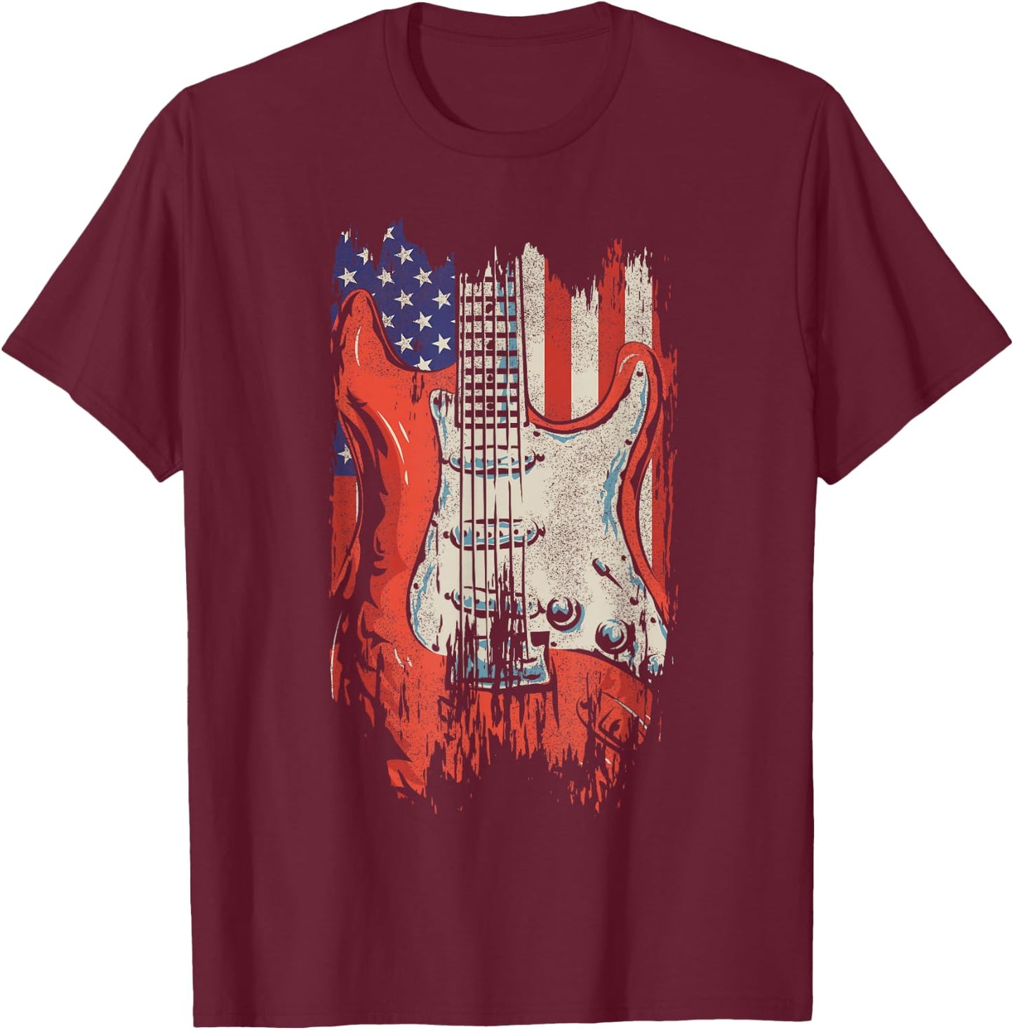 American Flag Guitar 4th of July Guitarist USA Country Music T-Shirt - T-Shirt | Maroon