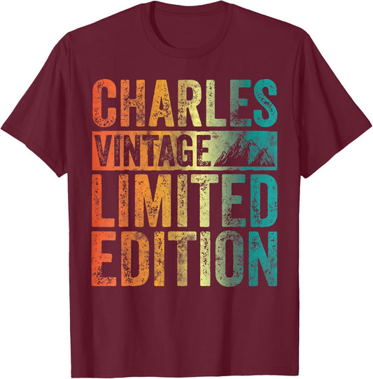 Personalized Name Shirt Charles Vintage Limited Edition T-Shirt - T-Shirt | Maroon