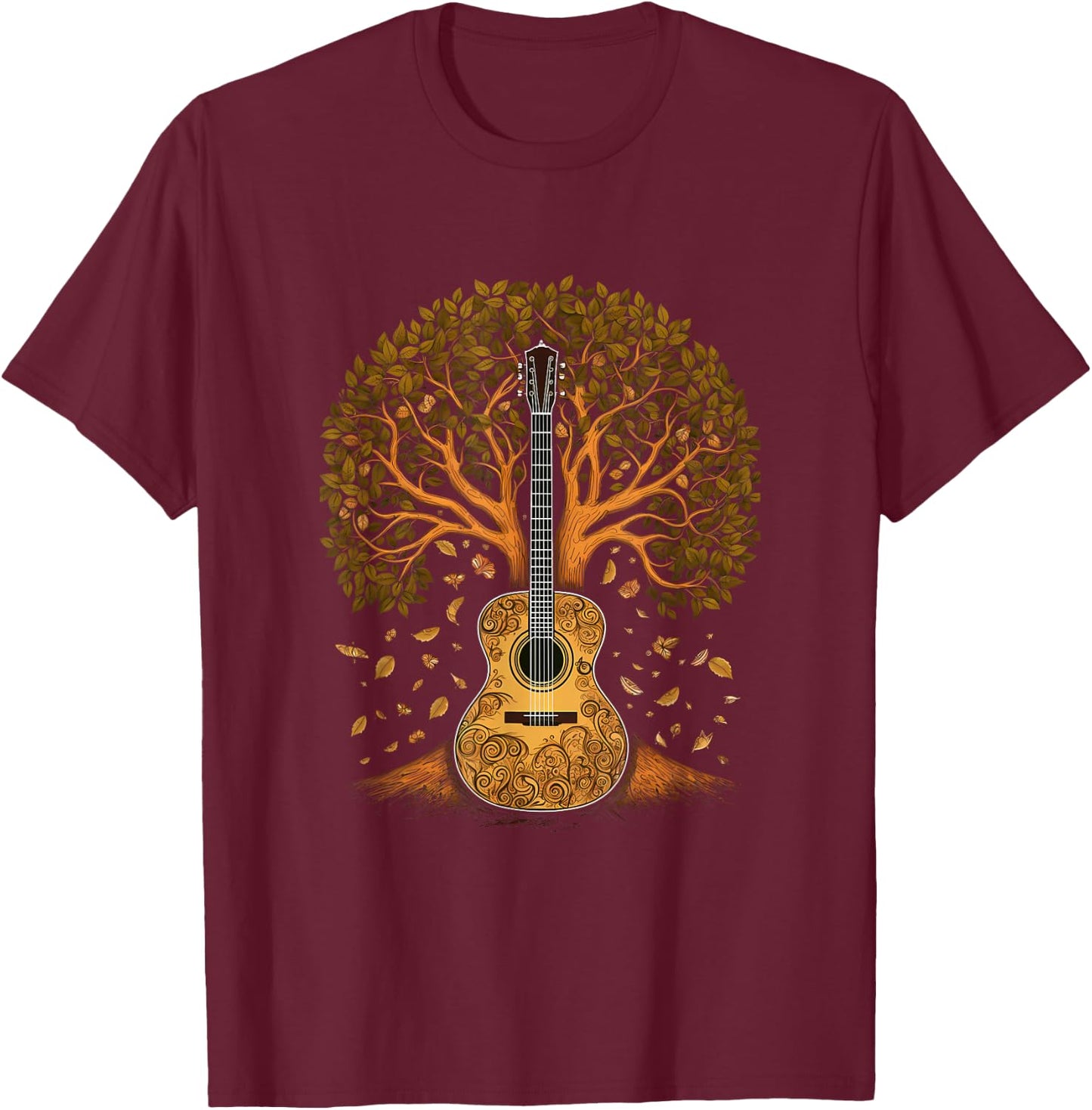 Acoustic Guitar Tree of Life, Guitar Tree T-Shirt - T-Shirt | Maroon