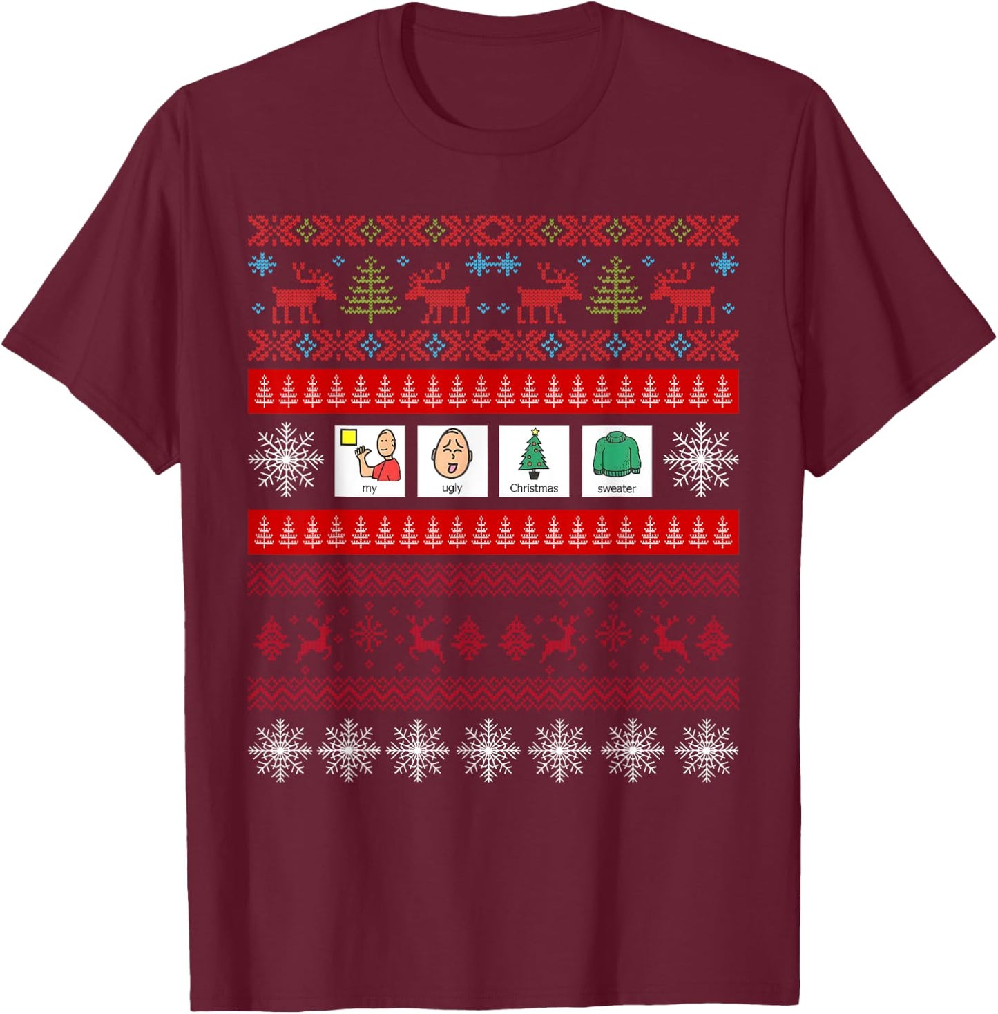 SLP AAC Speech Language Pathologist Ugly Christmas Sweater T-Shirt - T-Shirt | Maroon
