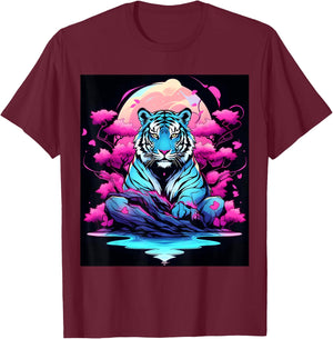 Graphic Showcasing a Striking Tiger in the Darkness T-Shirt - T-Shirt | Maroon