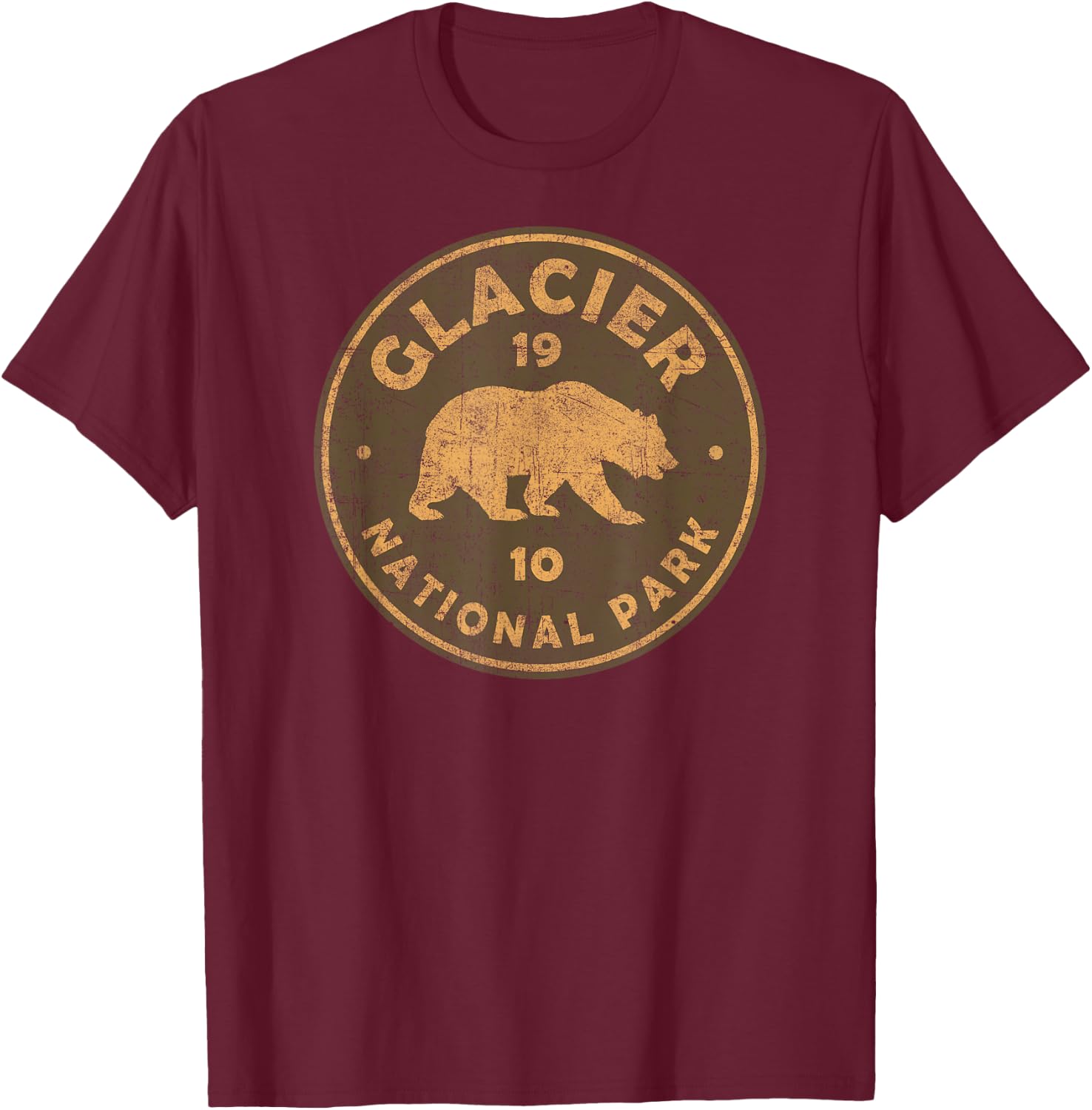 Retro Glacier National Park Montana Women Men Kids Hiking T-Shirt - T-Shirt | Maroon