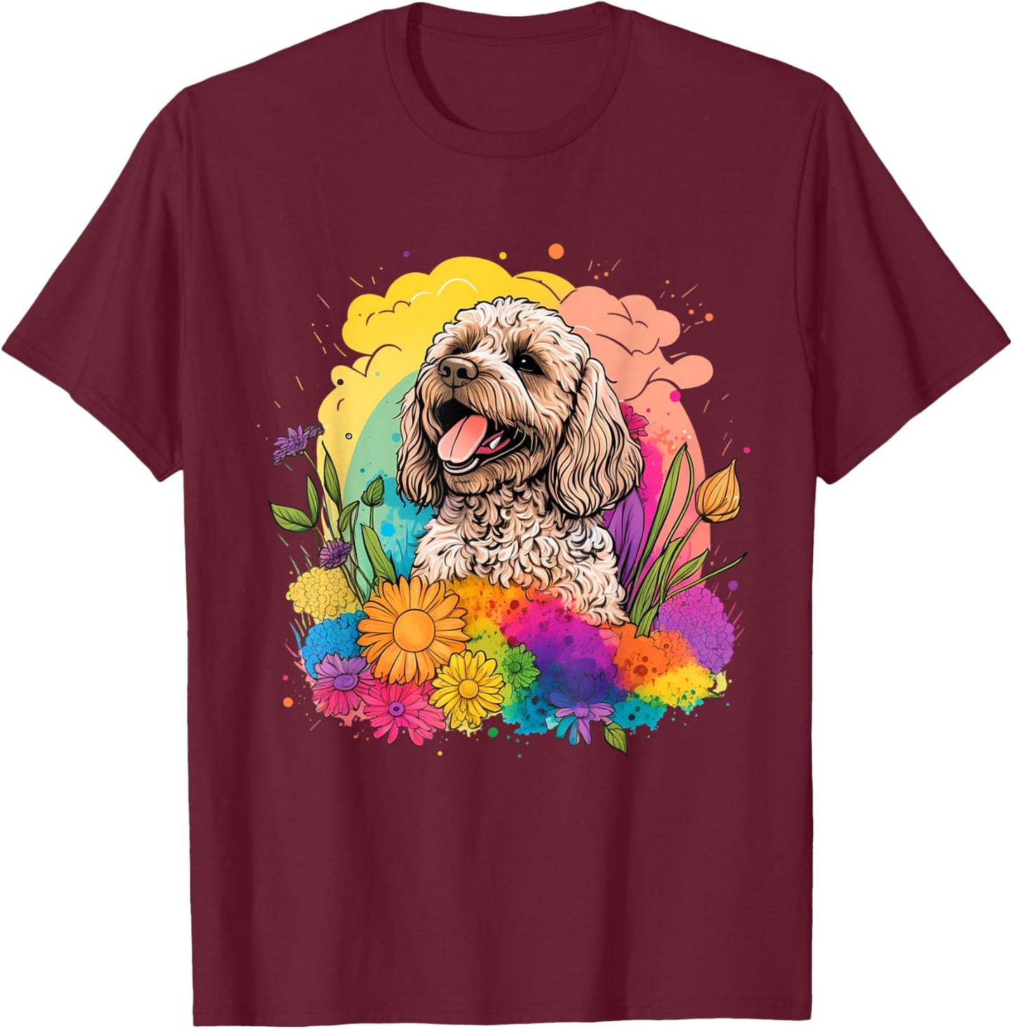 Cockapoo Mom Women Colorful Floral Graphic Flowers Dog T-Shirt - T-Shirt | Maroon
