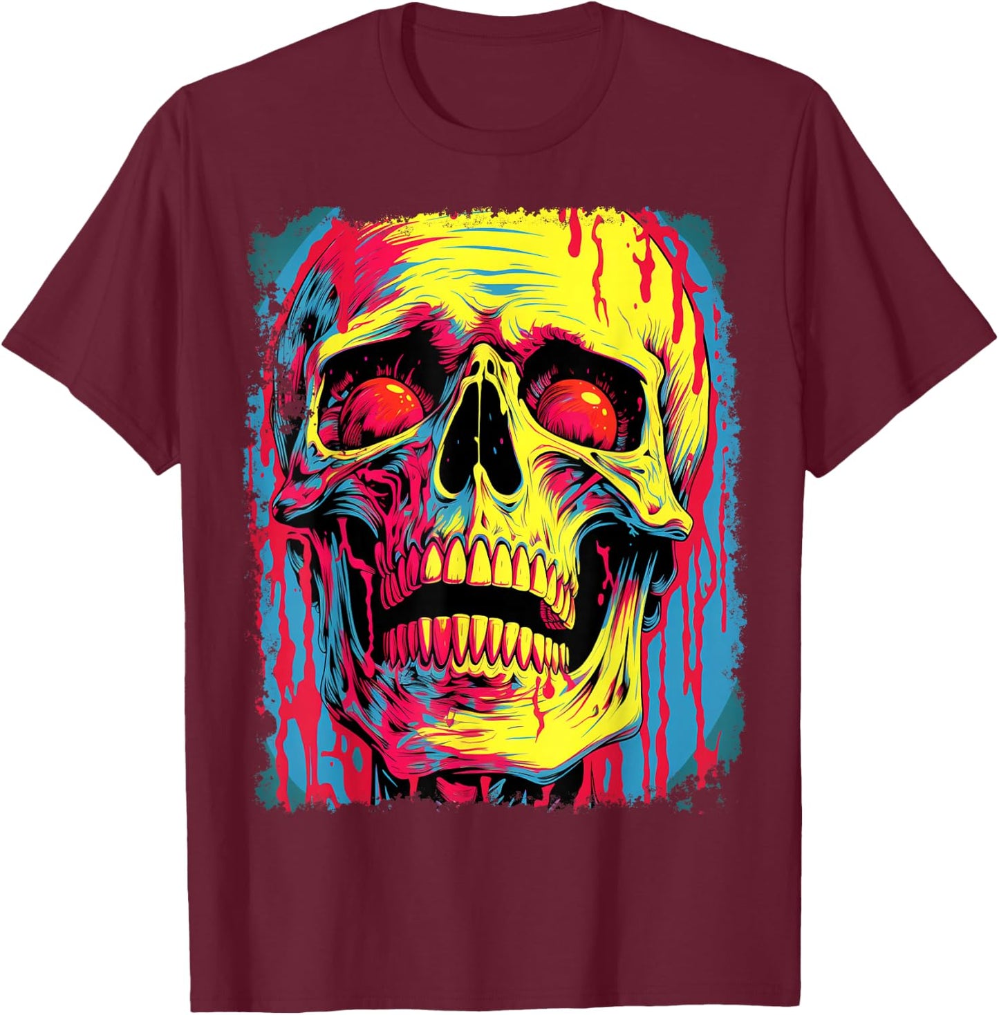 Pop Art Skeleton Anatomy Scary Halloween T-Shirt - T-Shirt | Maroon