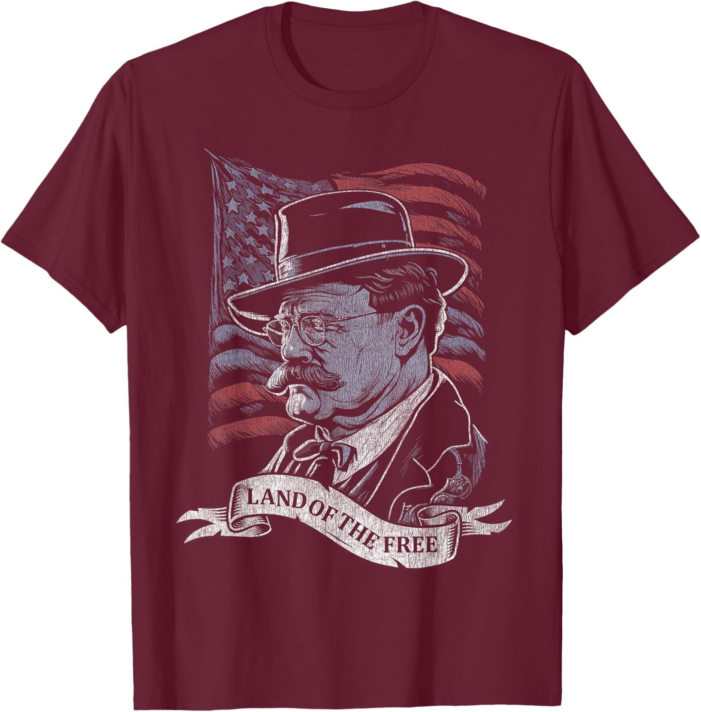 Teddy Roosevelt 4th of July American Flag Patriotic America T-Shirt - T-Shirt | Maroon