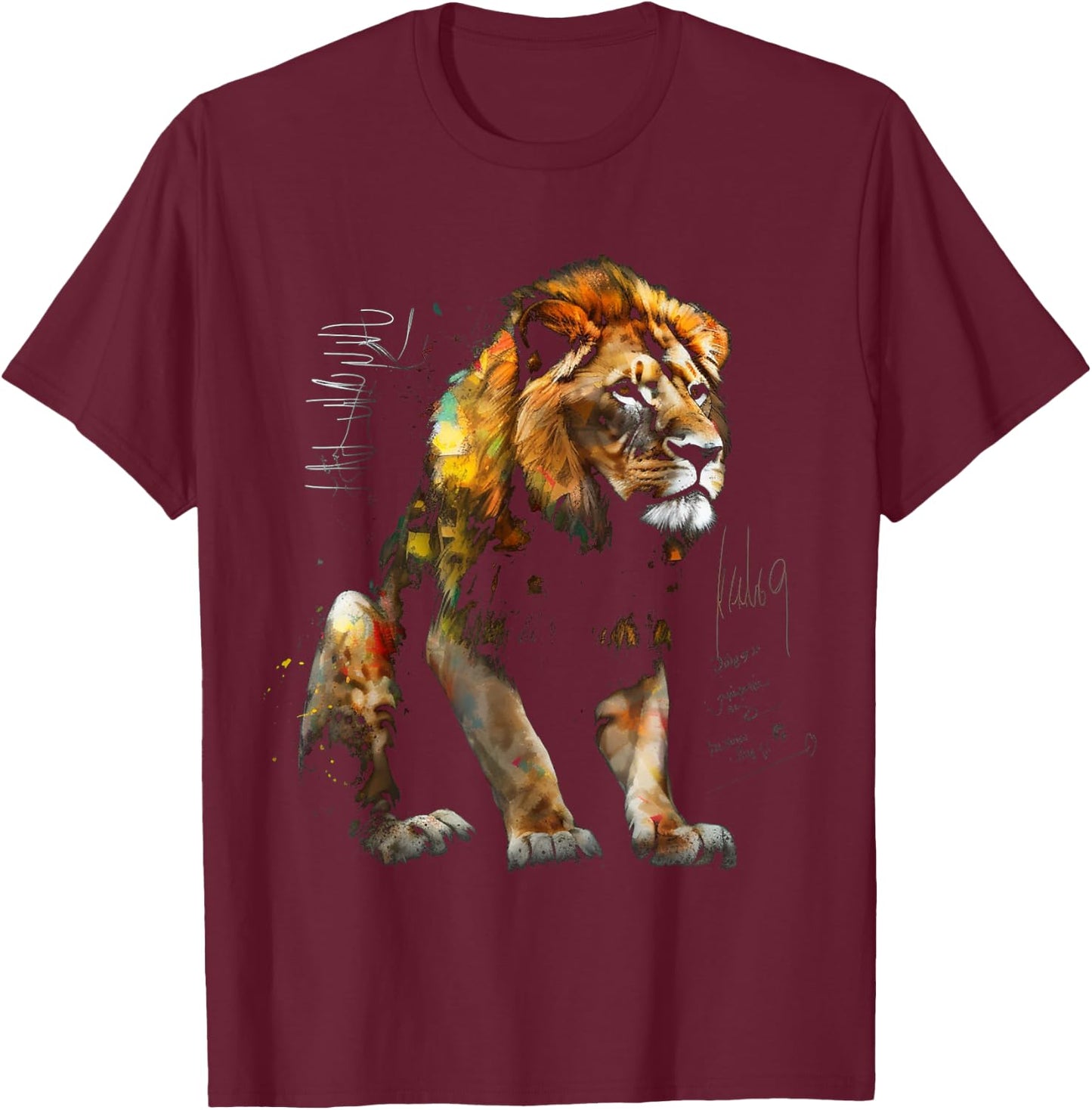Lion Art - Animal Lovers Motif Artwork Animal Lion T-Shirt - T-Shirt | Maroon
