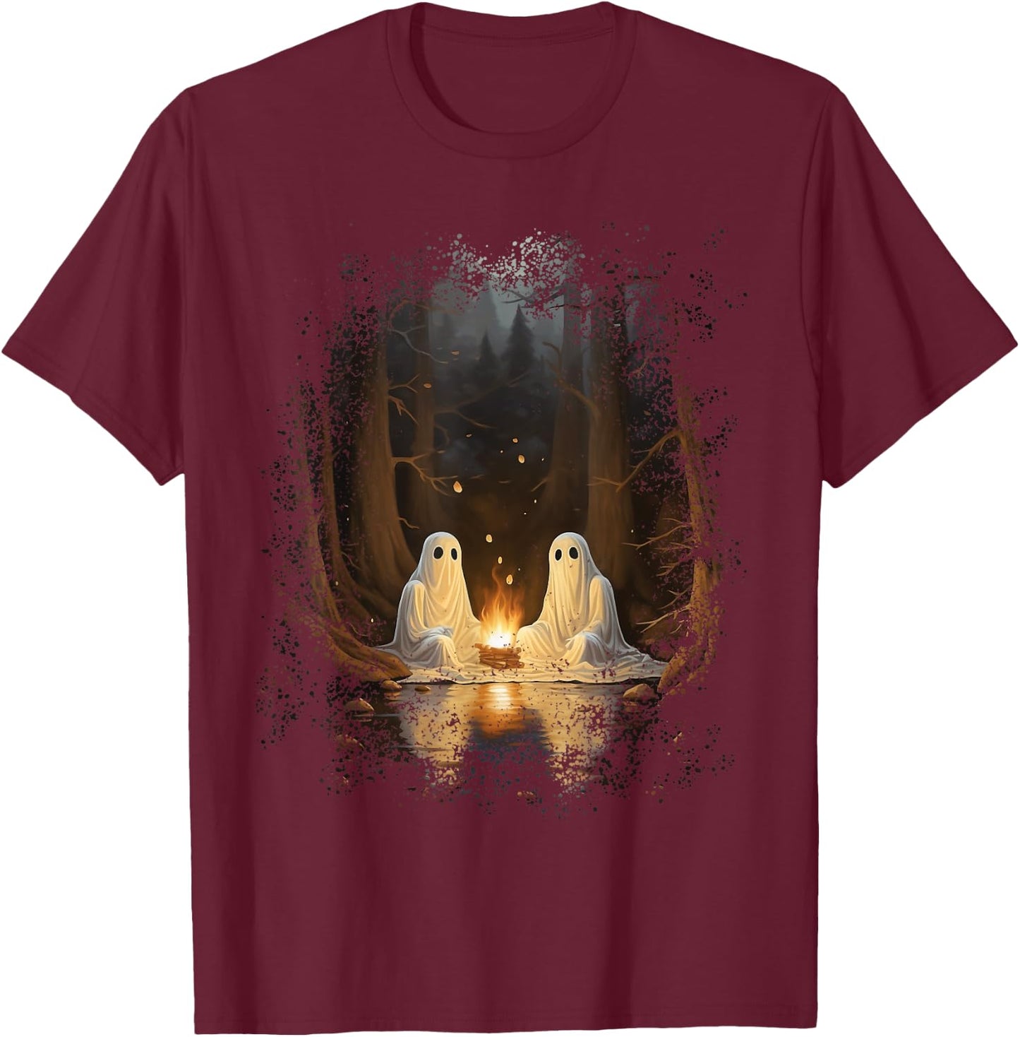 Vintage Ghost Campfire Camping Gothic Halloween T-Shirt - T-Shirt | Maroon