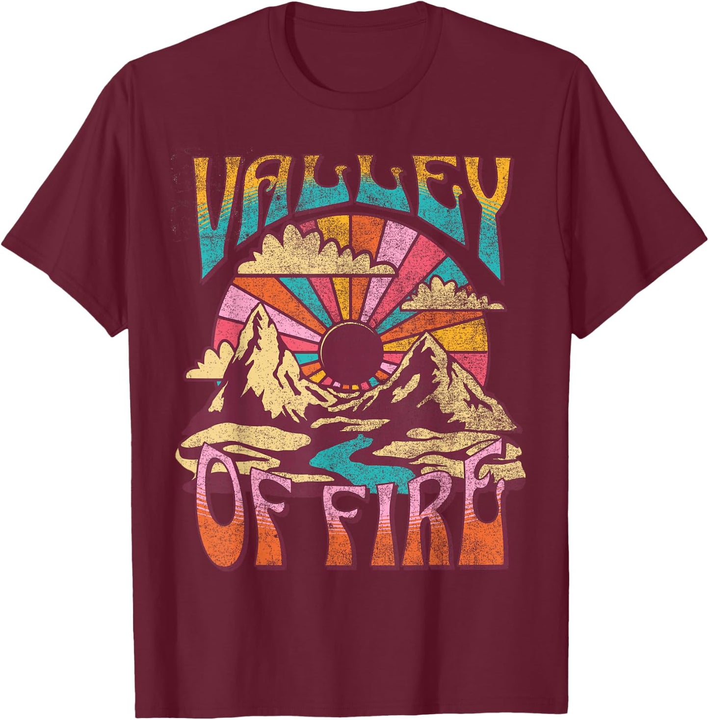 Valley Of Fire Nevada Nature Hiking Mountains Outdoors Retro T-Shirt - T-Shirt | Maroon