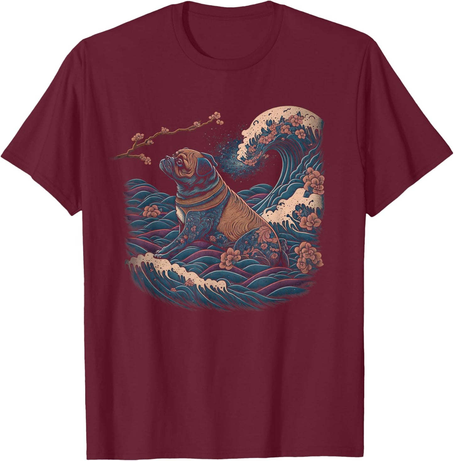 Surrealism Japanese Painting Chug dog T-Shirt - T-Shirt | Maroon