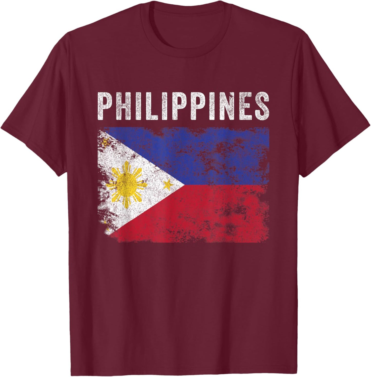 Philippines Flag Distressed - Men Women Kids - Filipino Flag T-Shirt - T-Shirt | Maroon