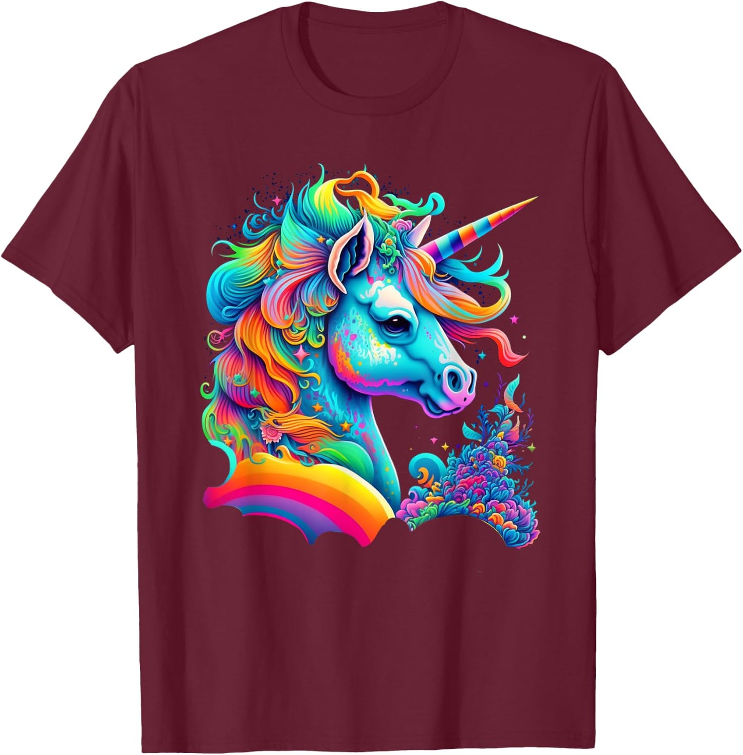 Colorful Rainbow Unicorn Graphic T-Shirt - T-Shirt | Maroon