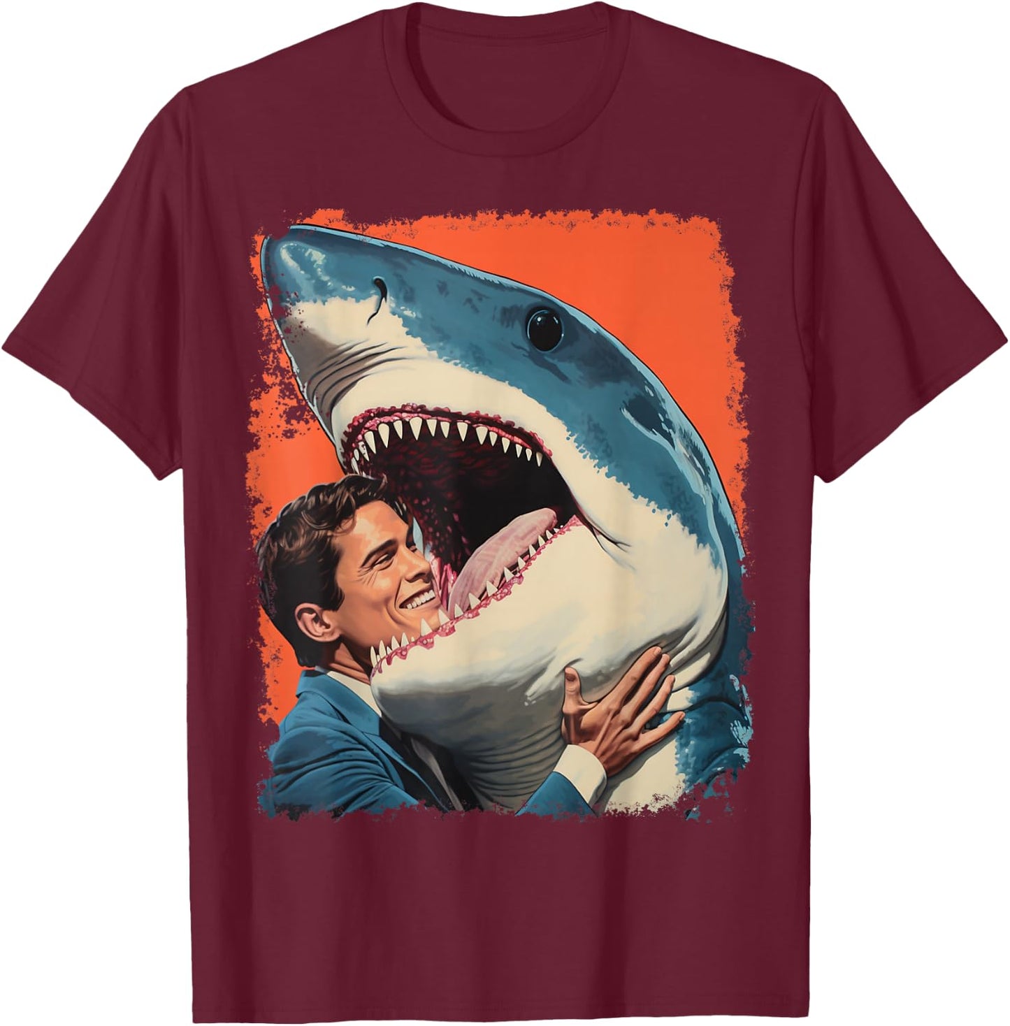 Pop Art Weird Funny Shark Meme T-Shirt - T-Shirt | Maroon