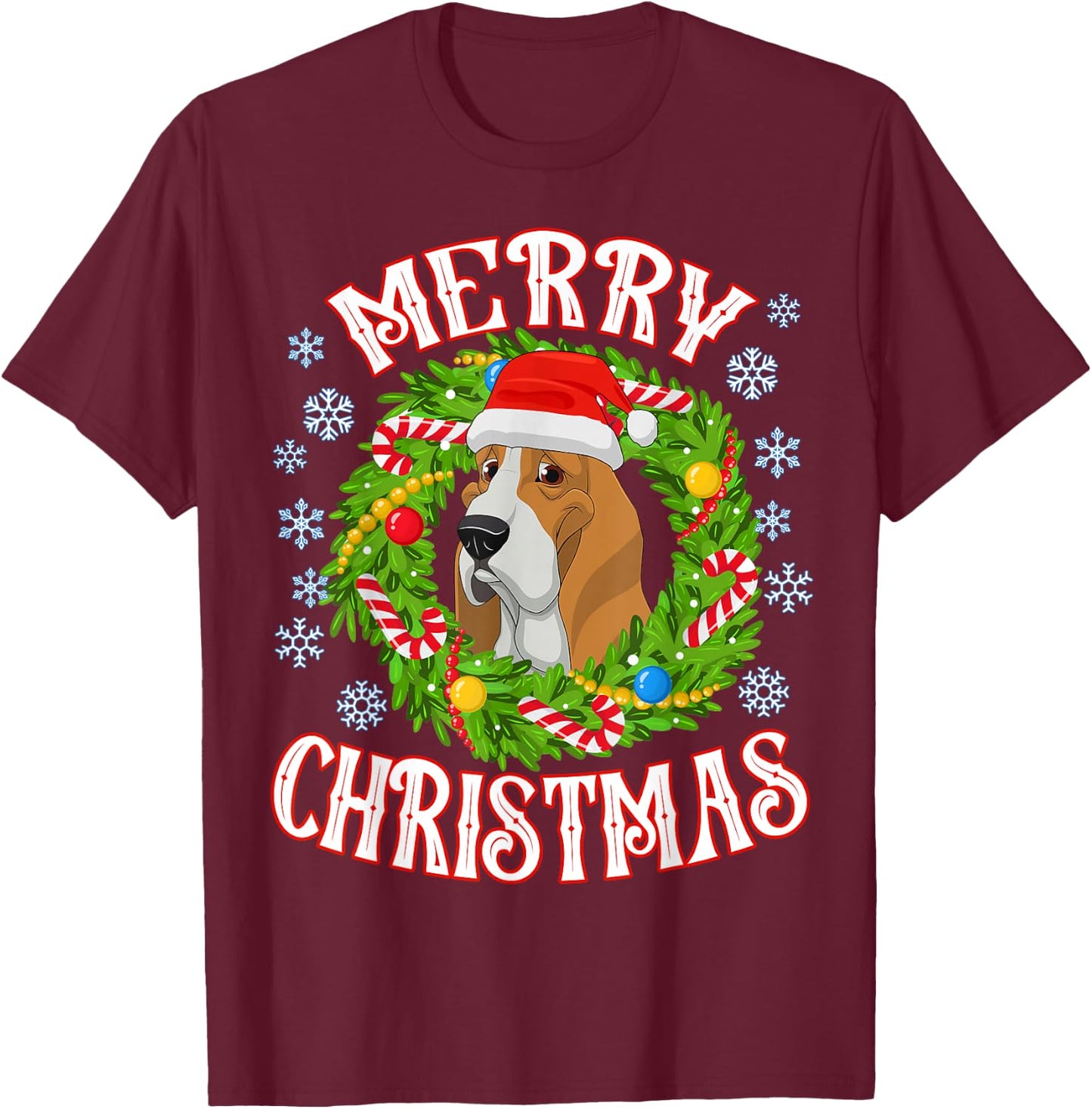 Basset Hound Santa Doggy Christmas Spirit Of Holiday T-Shirt - T-Shirt | Maroon