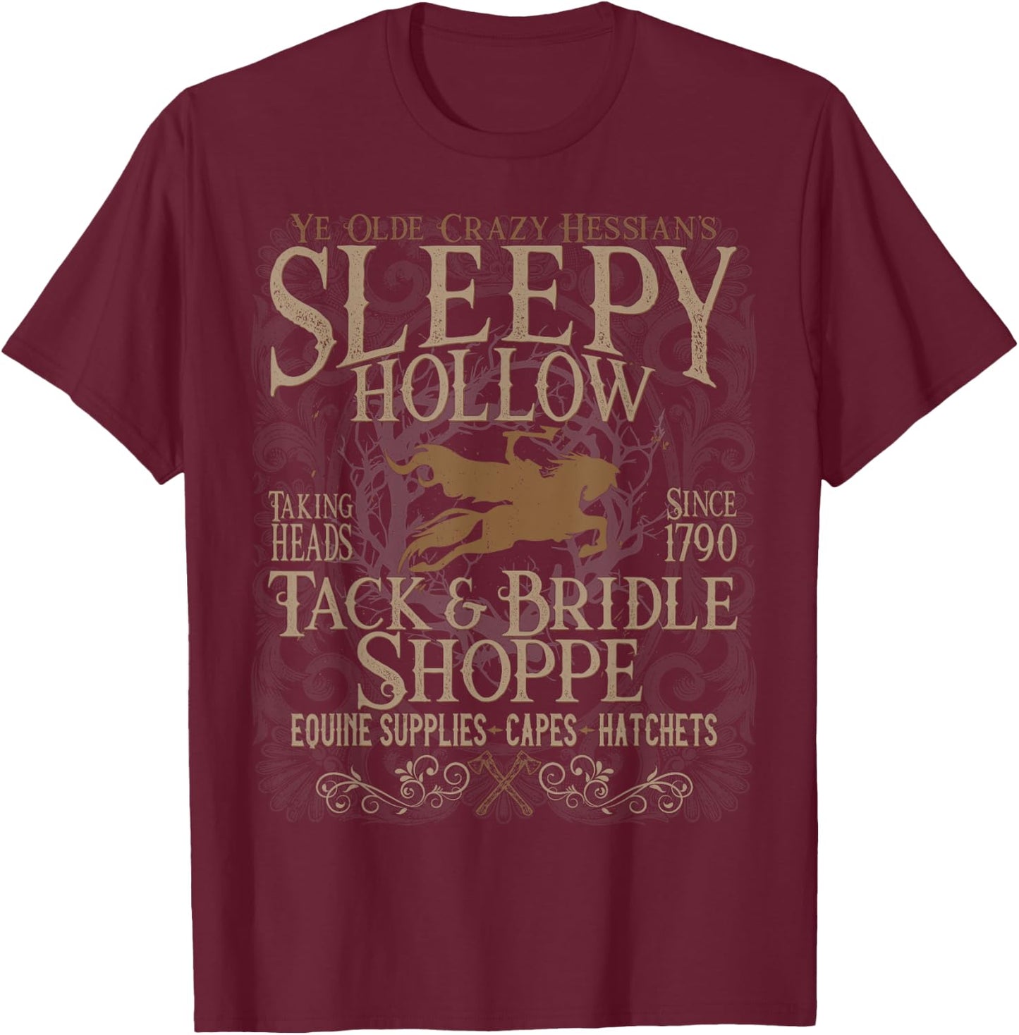 Sleepy Hollow Headless Horseman Funny Halloween T-Shirt - T-Shirt | Maroon