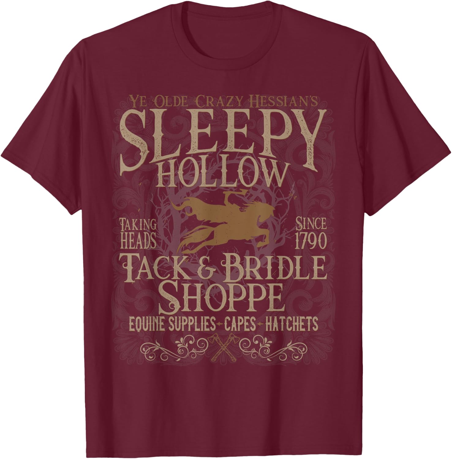 Sleepy Hollow Headless Horseman Funny Halloween T-Shirt - T-Shirt | Maroon