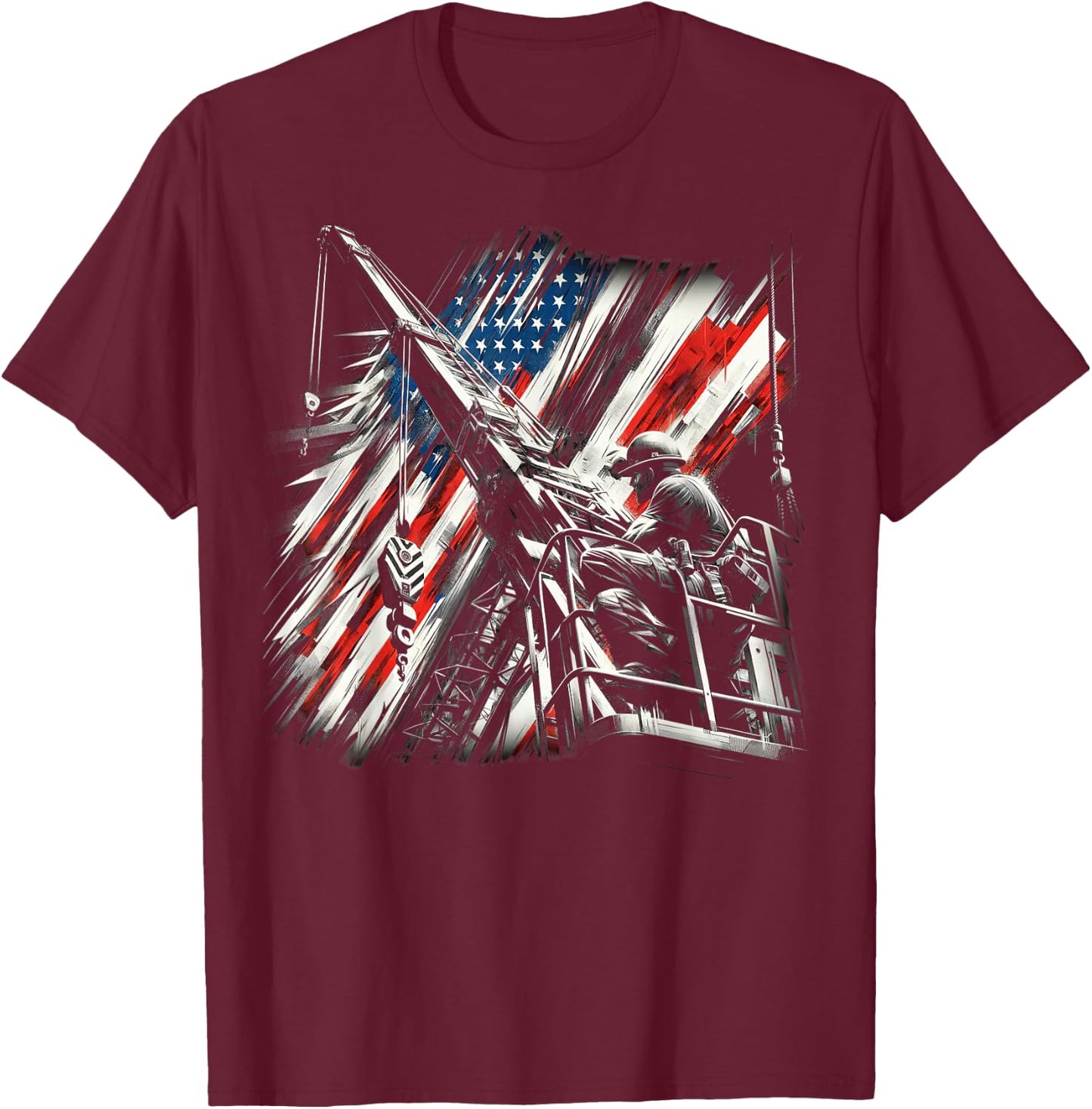 crane operator American Flag, crane operator T-Shirt - T-Shirt | Maroon