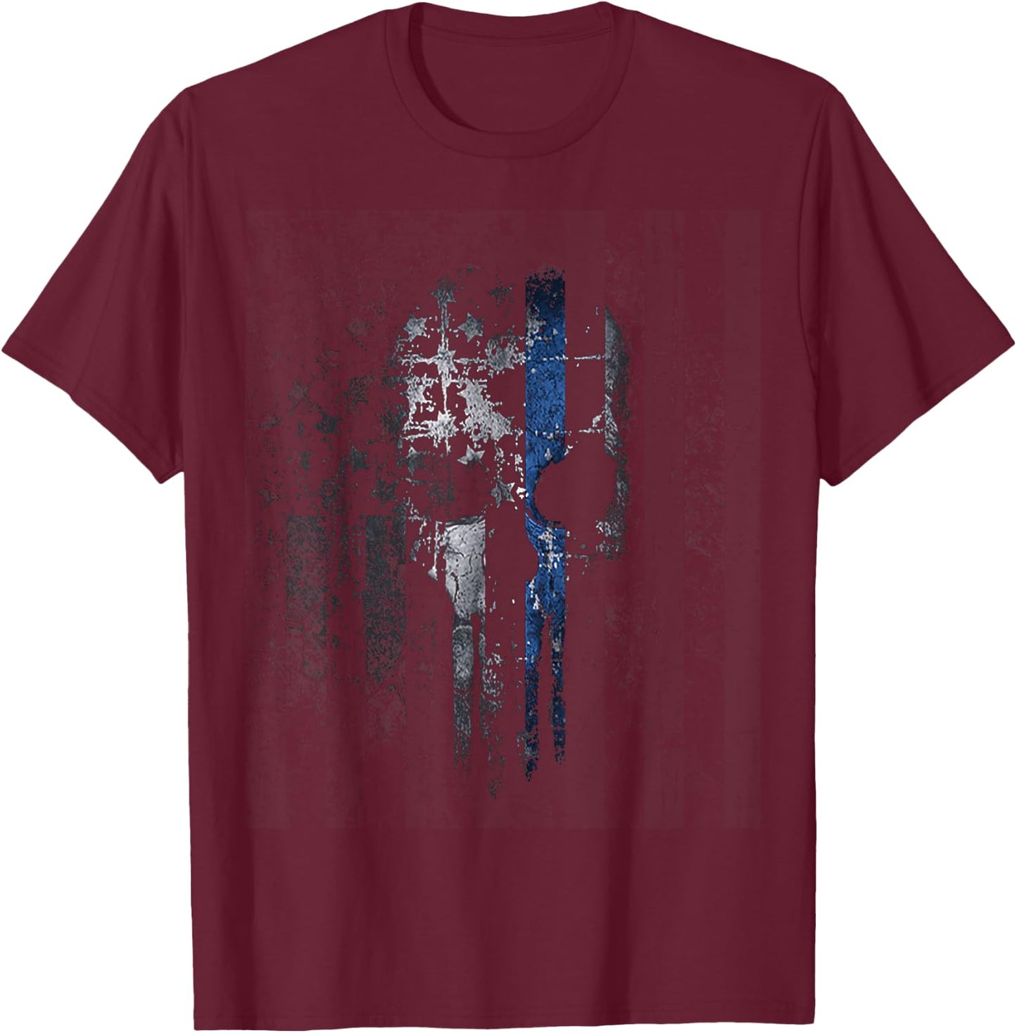 Police Thin Blue Line Support Gift USA Flag Skull T-Shirt - T-Shirt | Maroon