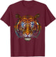 Tiger Mandala Blue Eyes - Artwork | Animal Motif Tiger T-Shirt - T-Shirt | Maroon