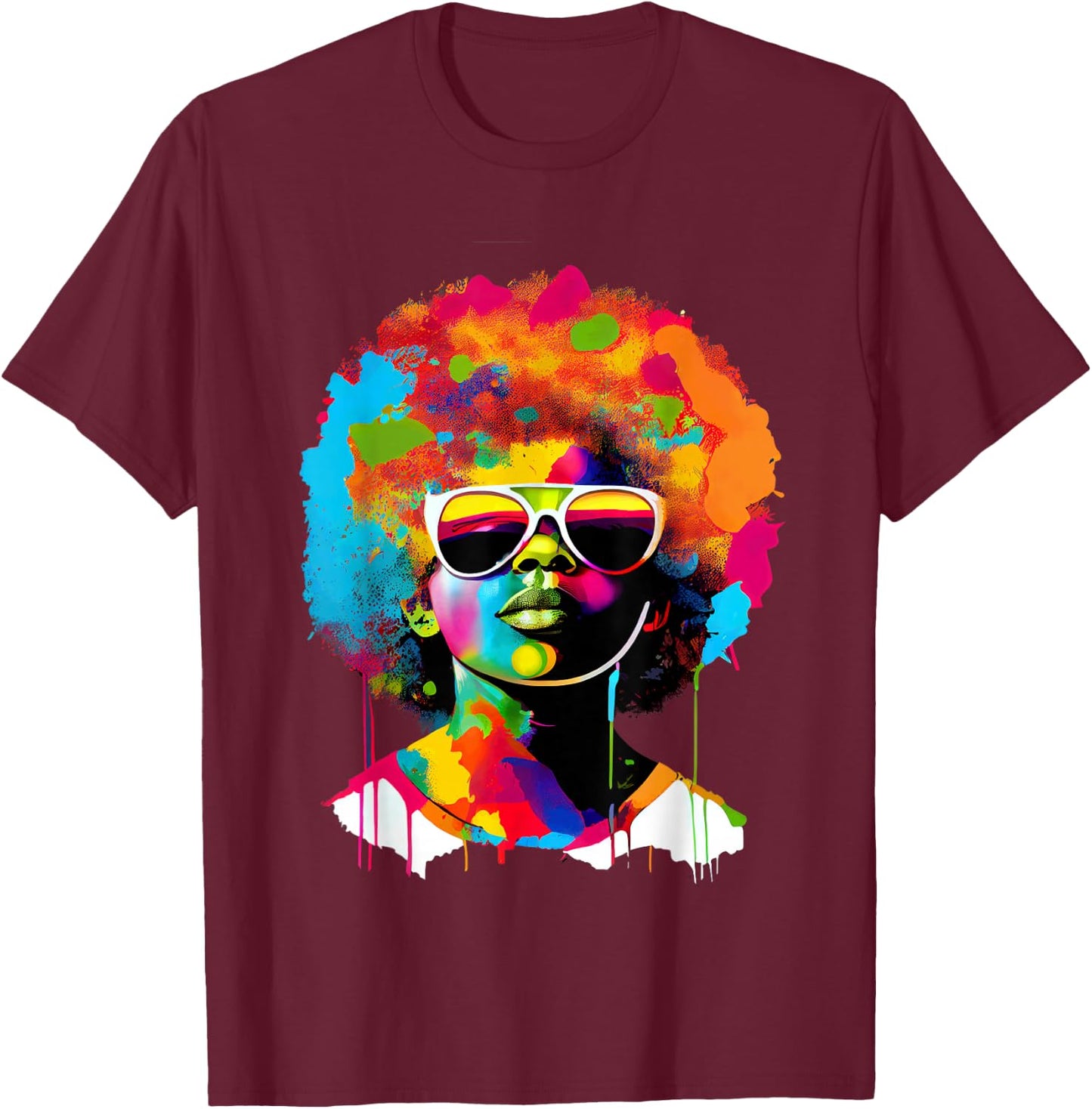 Young Black King Afro Melanin Boy Paint Dripping Colorful T-Shirt - T-Shirt | Maroon