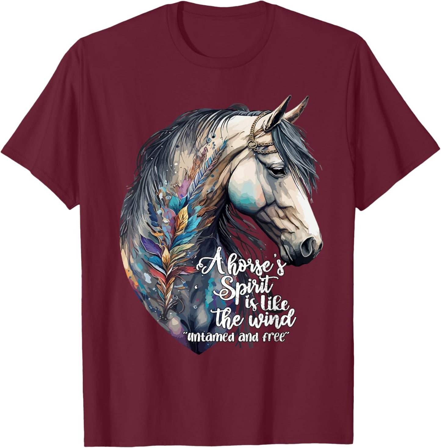 Just a girl who loves horses Co. Women's Black Bohemian Horse Portrait Horseback Riding T-Shirt - T-Shirt | Maroon