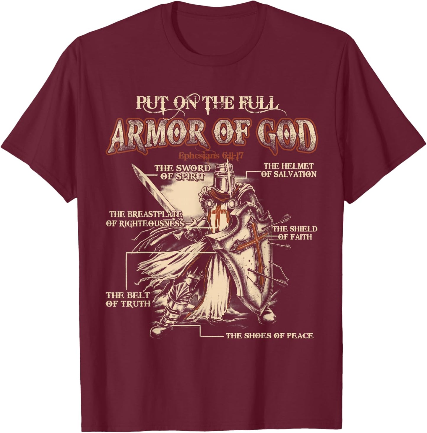 Put On The Full Armor Of God - Jesus T-Shirt - T-Shirt | Maroon