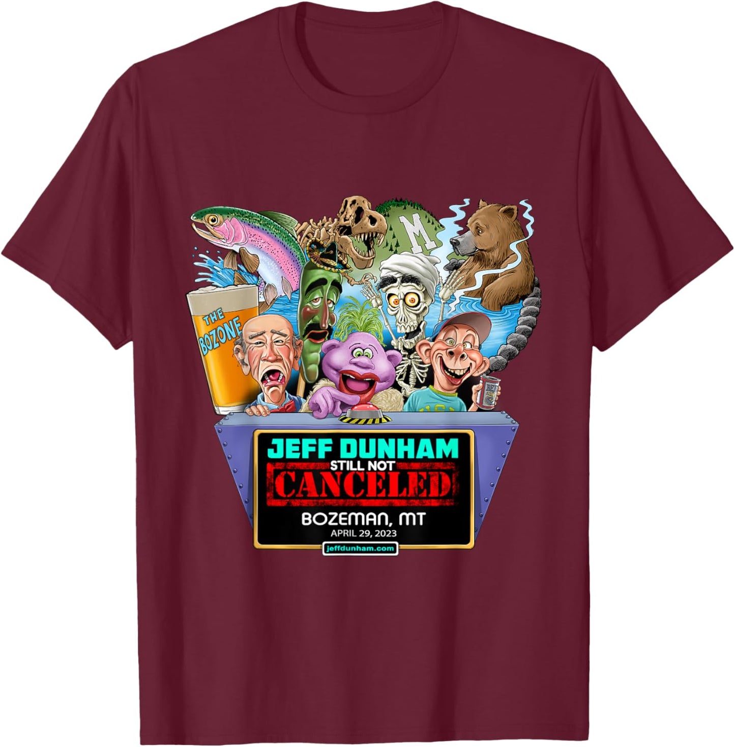 Jeff Dunham Bozeman, MT (2023) T-Shirt - T-Shirt | Maroon