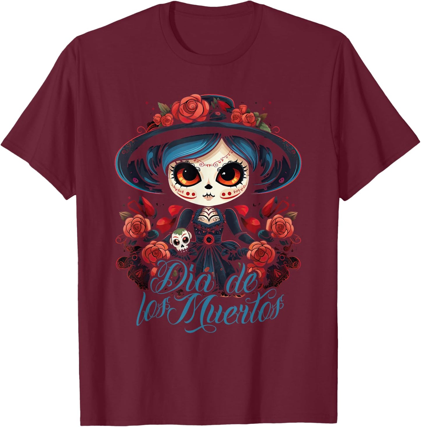 La Catrina Dress Stylish Day of the Dead Costume La Catrina T-Shirt - T-Shirt | Maroon