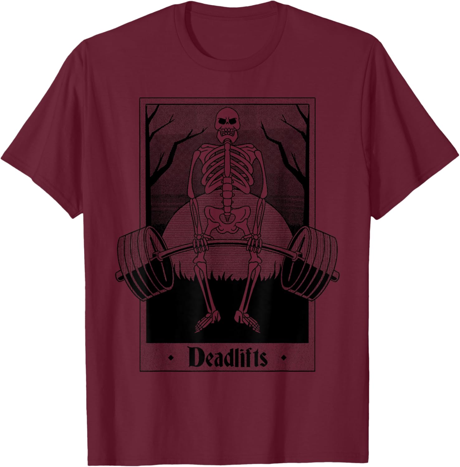 Tarot Card Funny Gym Deadlifts Workout Occult Weightlifting T-Shirt - T-Shirt | Maroon