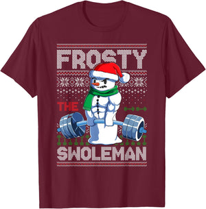 Frosty The Swoleman Ugly Christmas Sweater Funny Snowman Gym T-Shirt - T-Shirt | Maroon