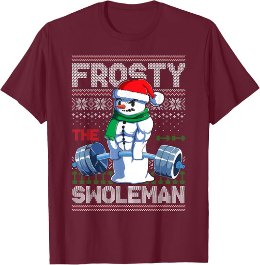 Frosty The Swoleman Ugly Christmas Sweater Funny Snowman Gym T-Shirt - T-Shirt | Maroon