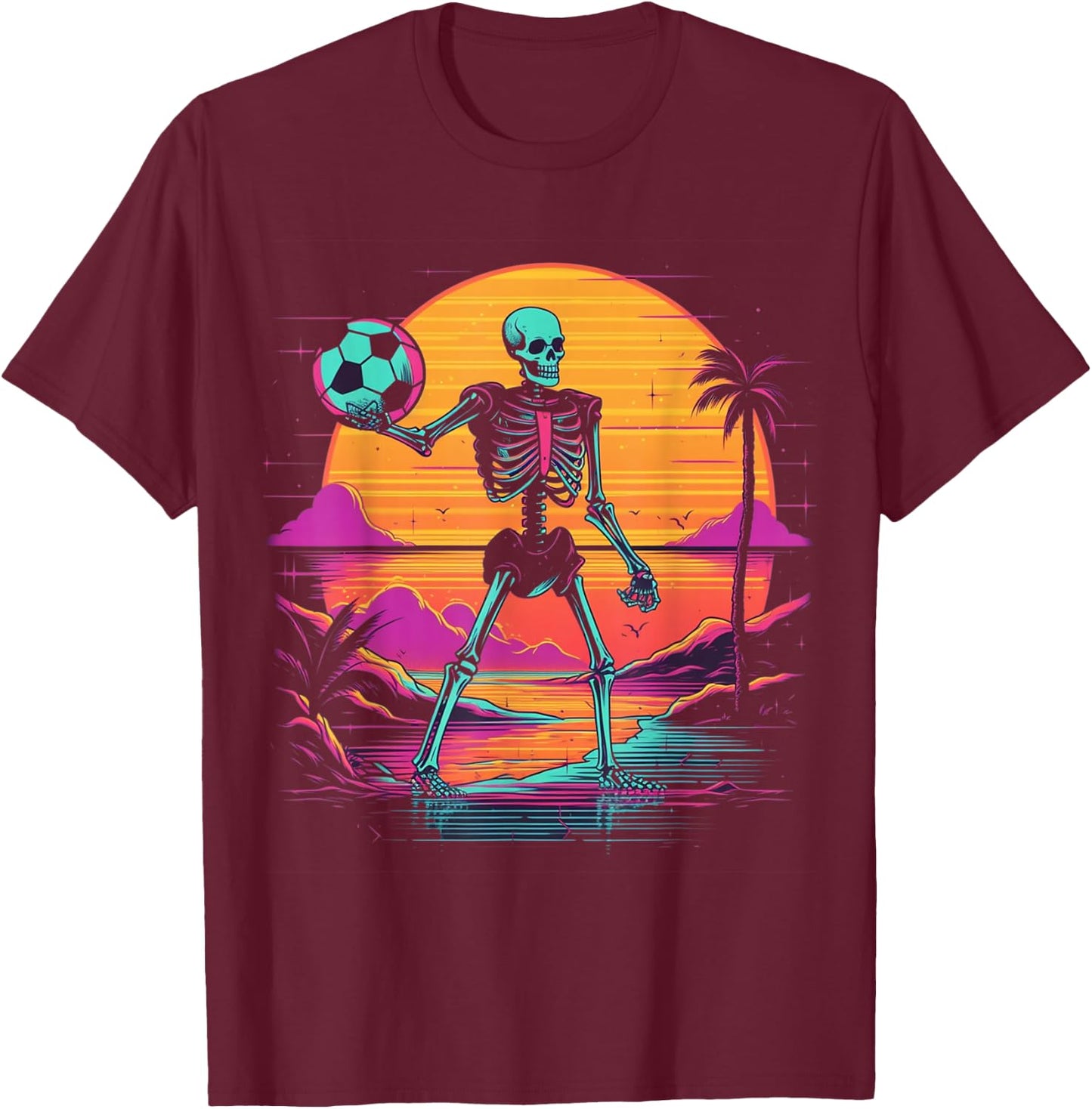 Skeleton Playing Soccer Halloween Costume Men Women Kids T-Shirt - T-Shirt | Maroon