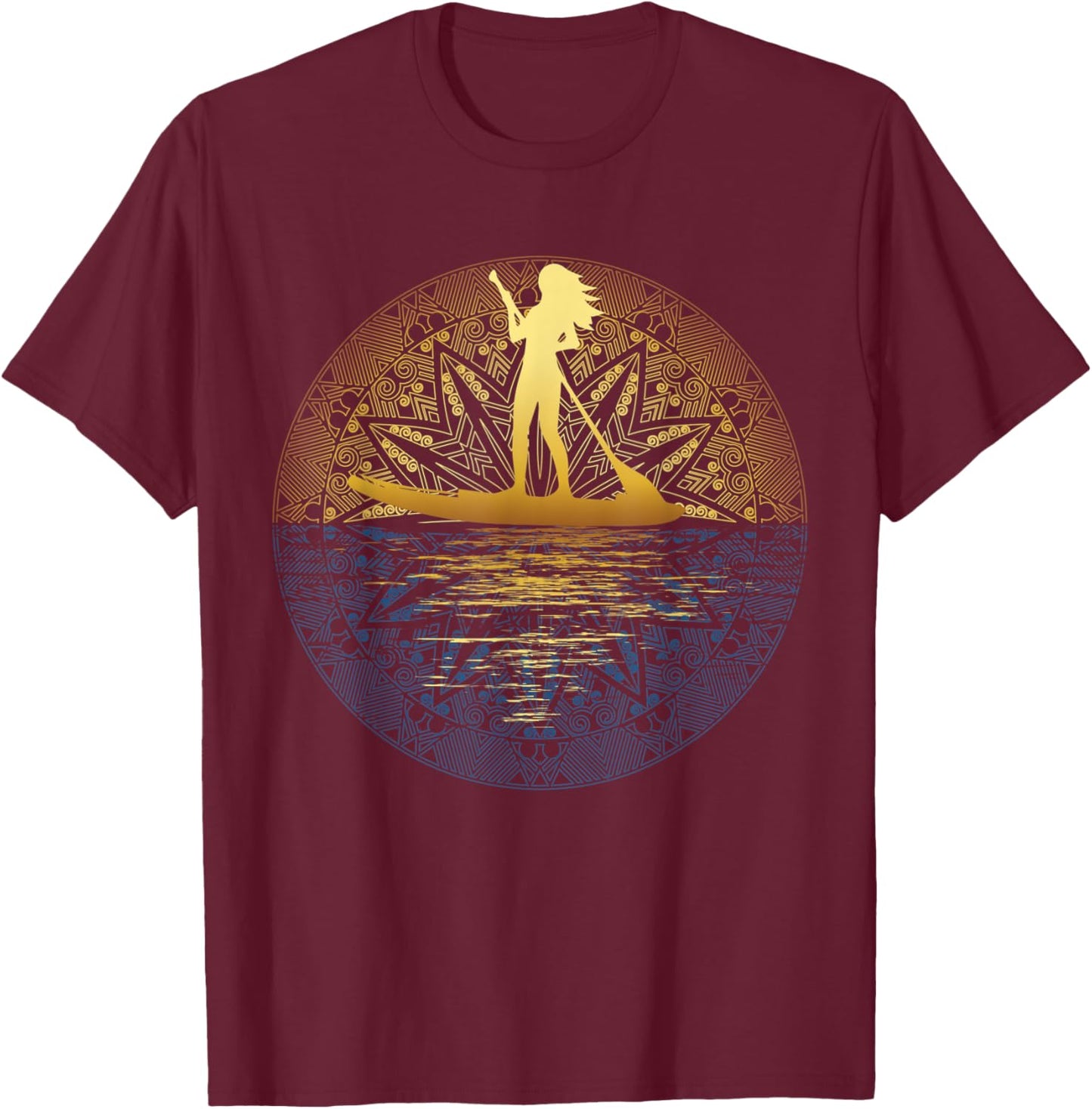 Paddleboard SUP Girl Mandala Reflected Stand Up Paddle Board T-Shirt - T-Shirt | Maroon
