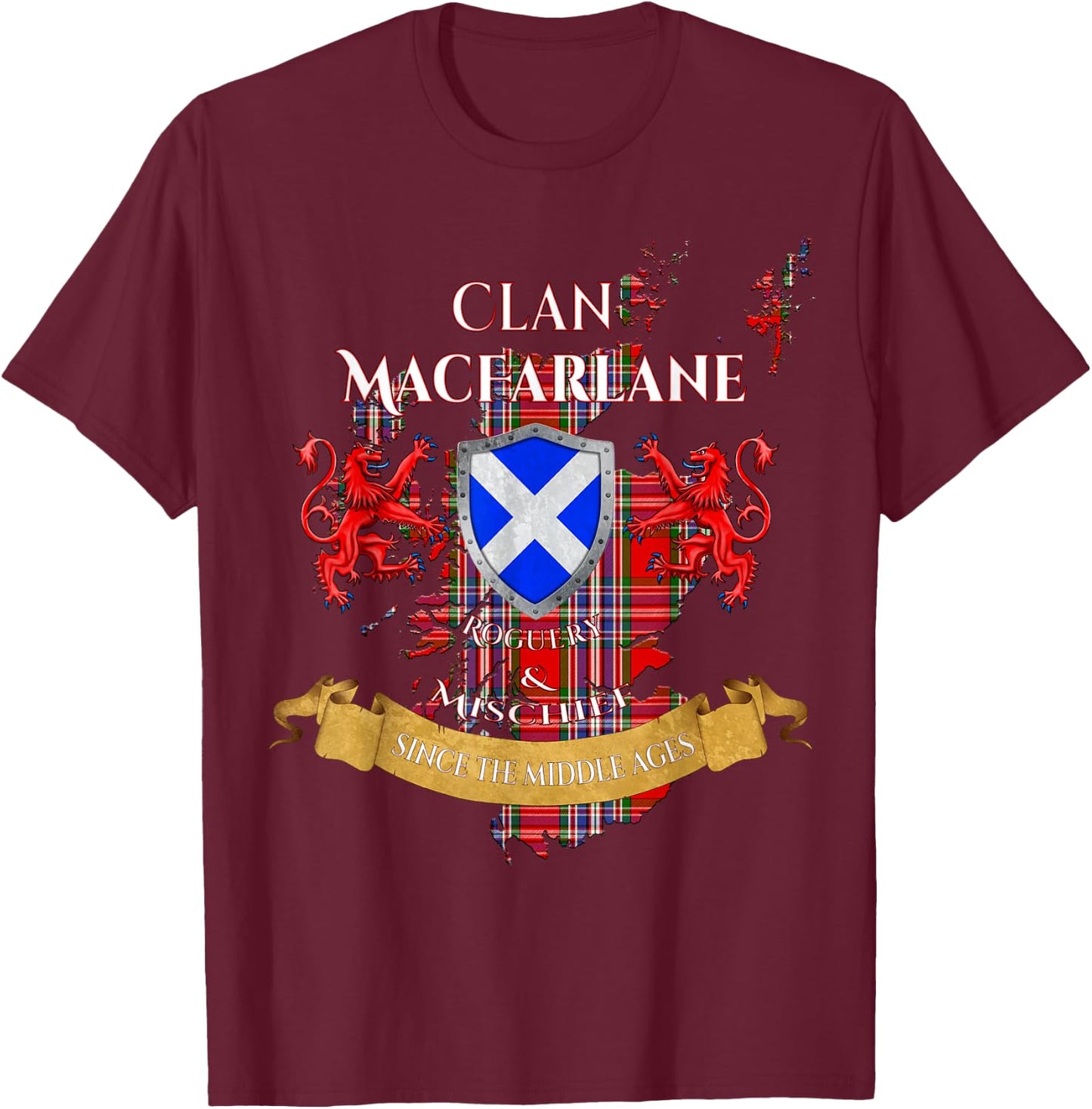 MacFarlane Scottish Family Clan Middle Ages Mischief T-Shirt - T-Shirt | Maroon