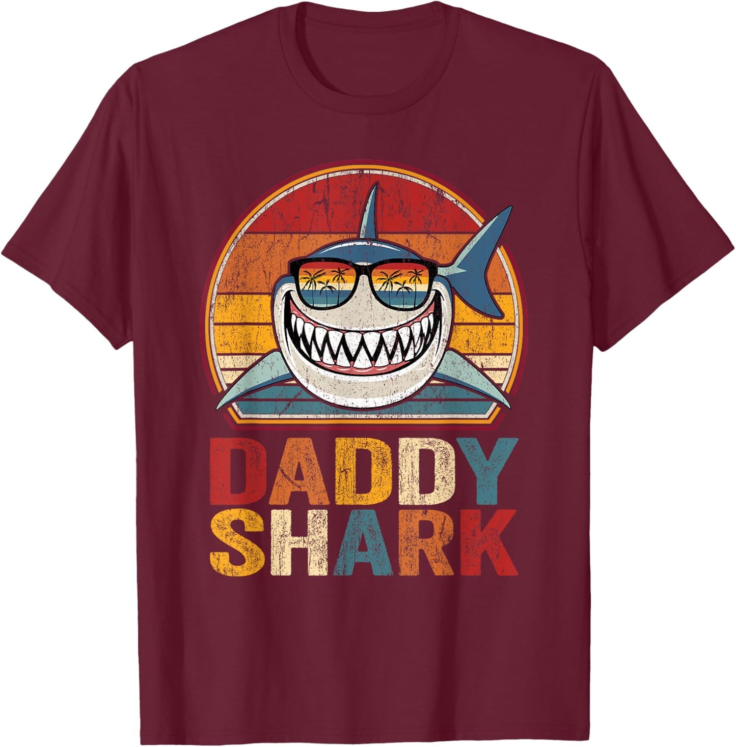 Daddy Shark Retro Shark Shirt Pajamas Gifts for Dad Dad T-Shirt - T-Shirt | Maroon