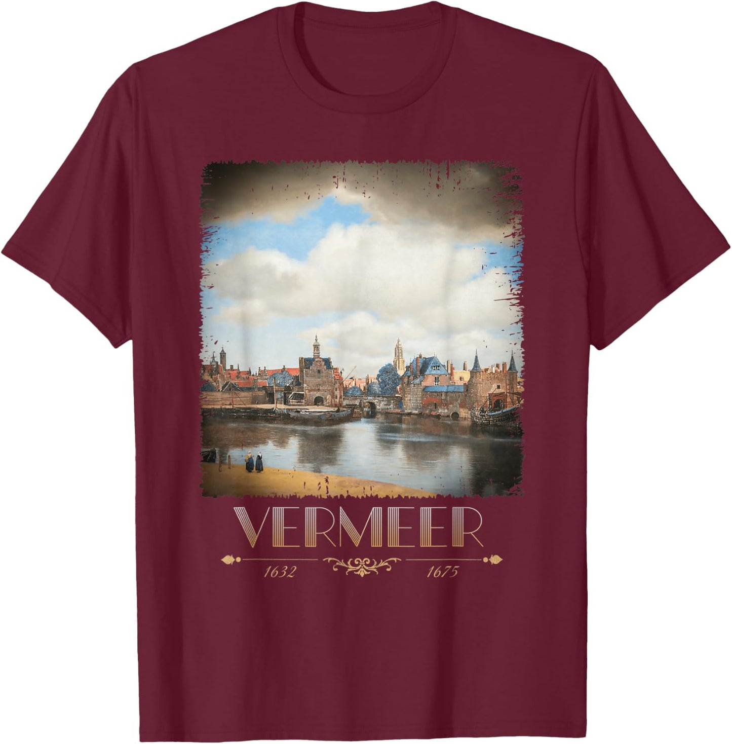Jan Vermeer View of Delft Baroque Painting Cool Art T-Shirt - T-Shirt | Maroon