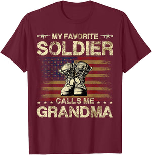 My Favorite Soldier Calls Me Grandma | Proud Army Grandma T-Shirt - T-Shirt | Maroon