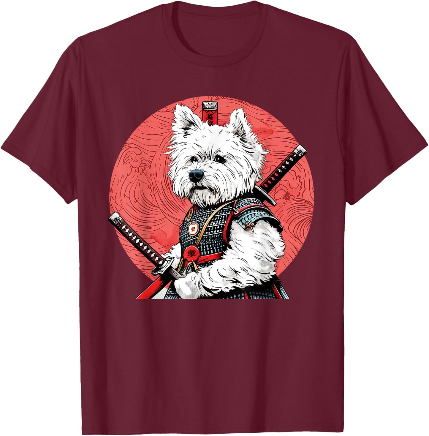 West Highland White Terrier Samurai Funny Dog Warrior Men Women Kids T-Shirt - T-Shirt | Maroon