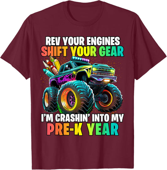 Back to School Pre-K Monster Truck First Day School Boys T-Shirt - T-Shirt | Maroon