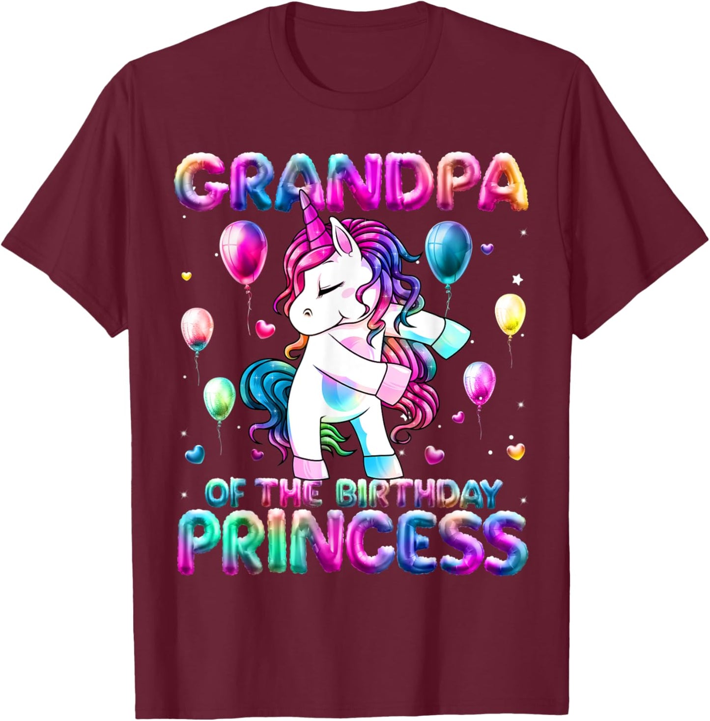 Grandpa of the Birthday Princess Girl Flossing Unicorn Papa T-Shirt - T-Shirt | Maroon