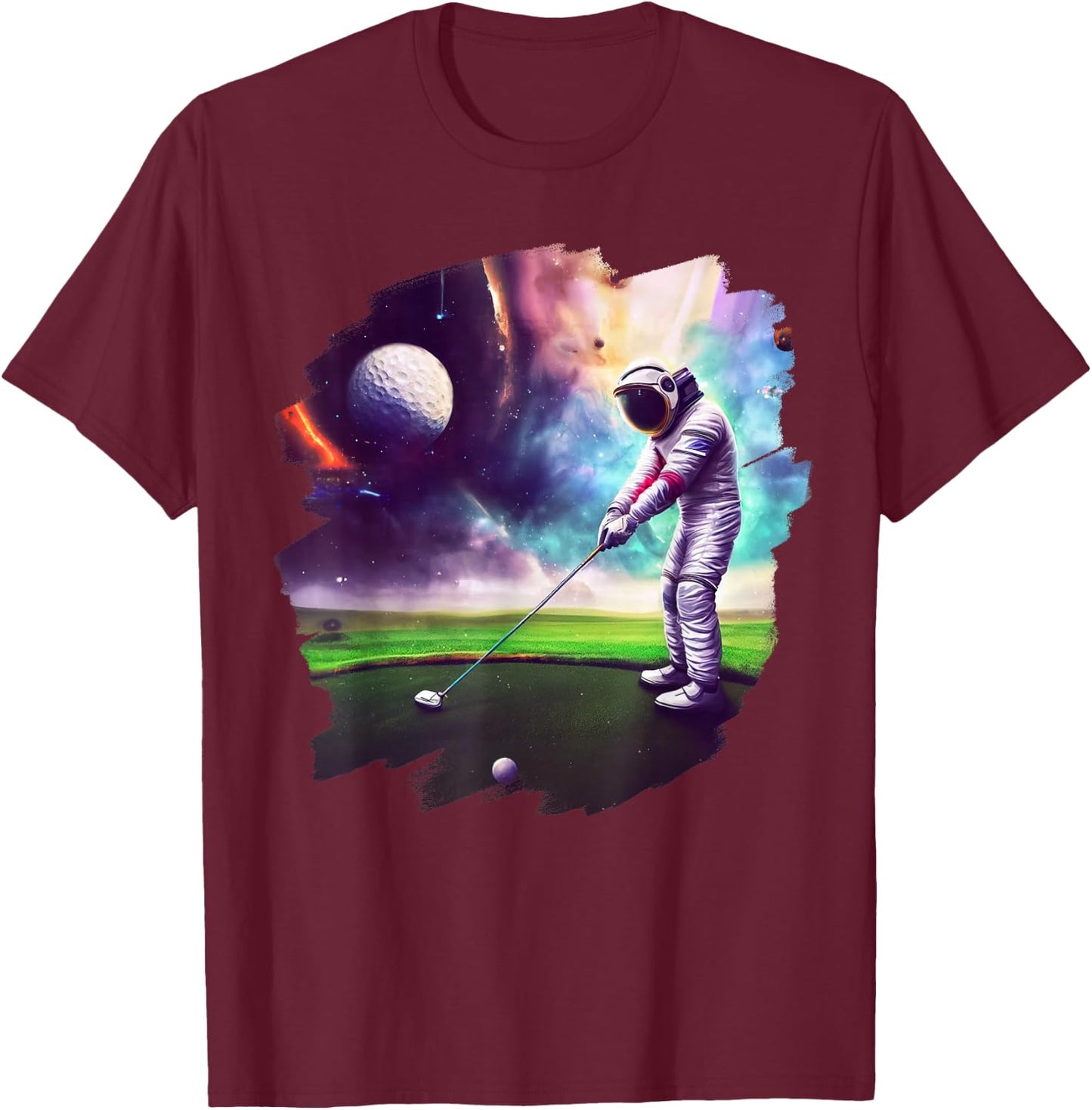 Astronaut Golfing Cool Funny Astronaut Golfer Golf Sports T-Shirt - T-Shirt | Maroon