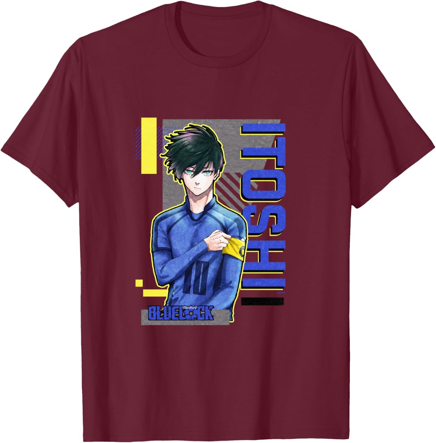 Blue Lock Rin Itoshi The Captain Big Chest Neon Portrait T-Shirt - T-Shirt | Maroon